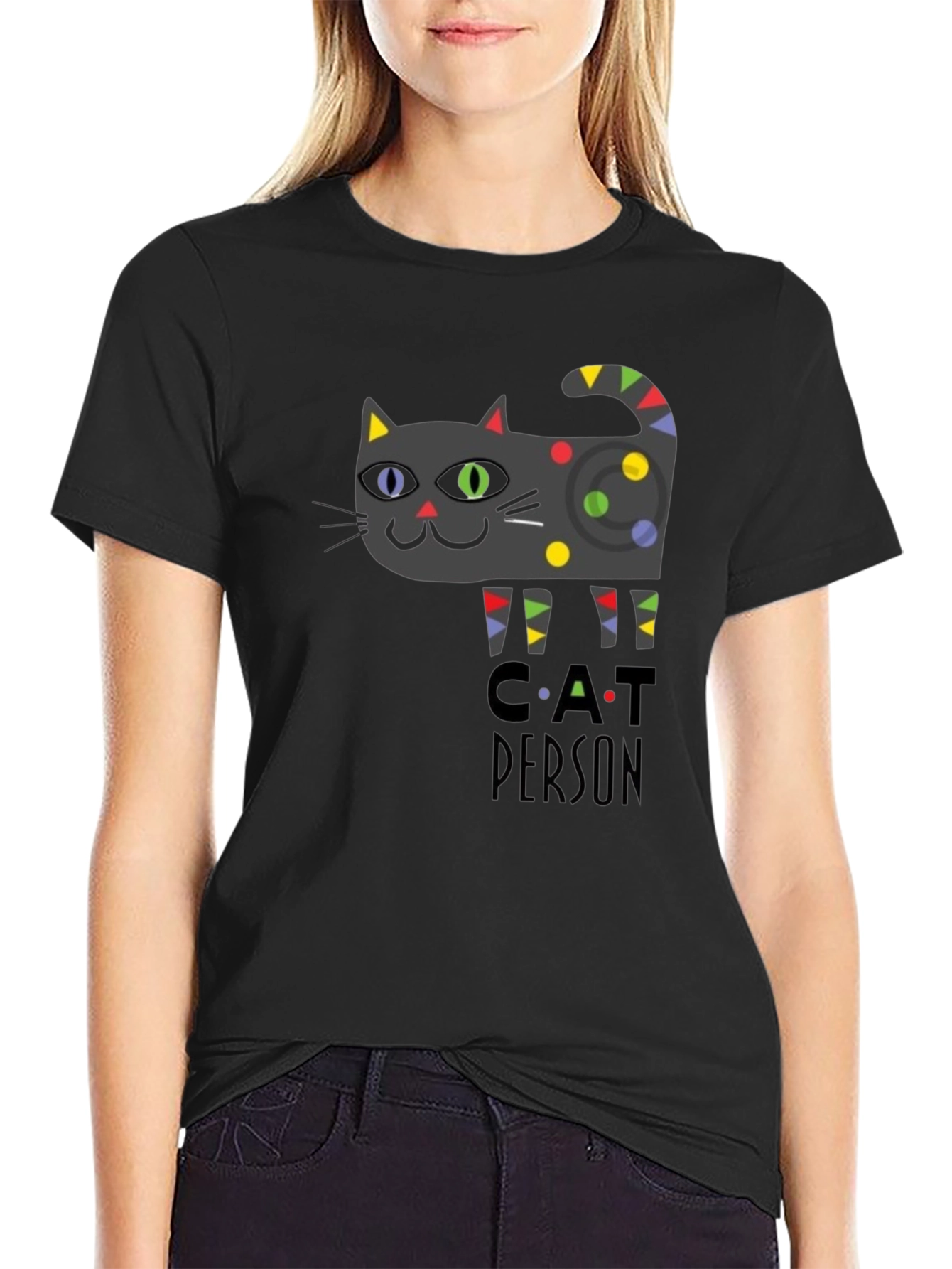 Cat Person Graphic Print T-Shirt - Novelty Tee