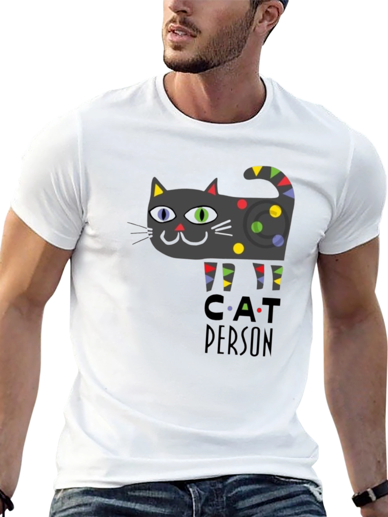 Cat Person Graphic Print T-Shirt - Novelty Tee