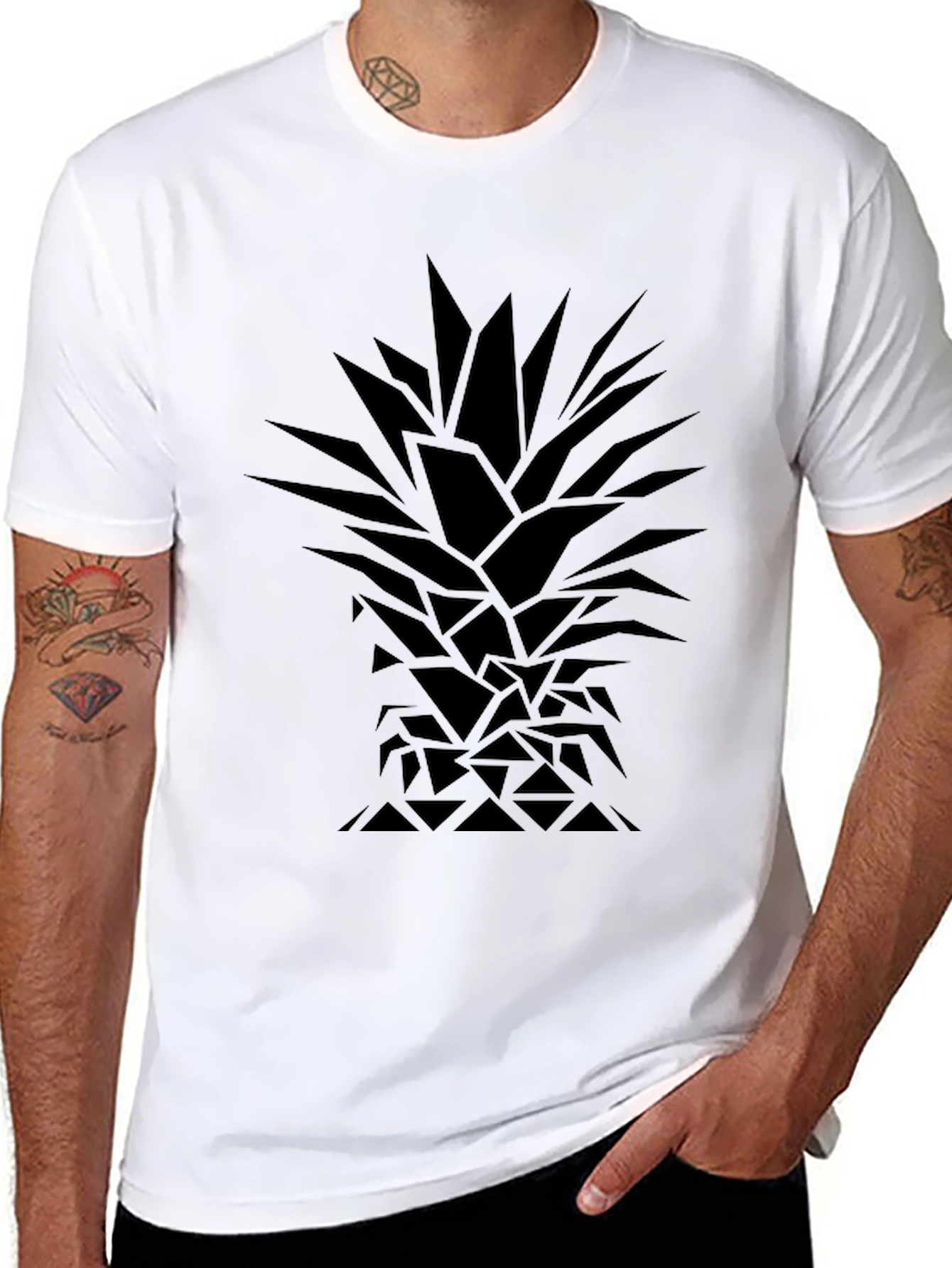 Geometric Pineapple Print Black T-Shirt