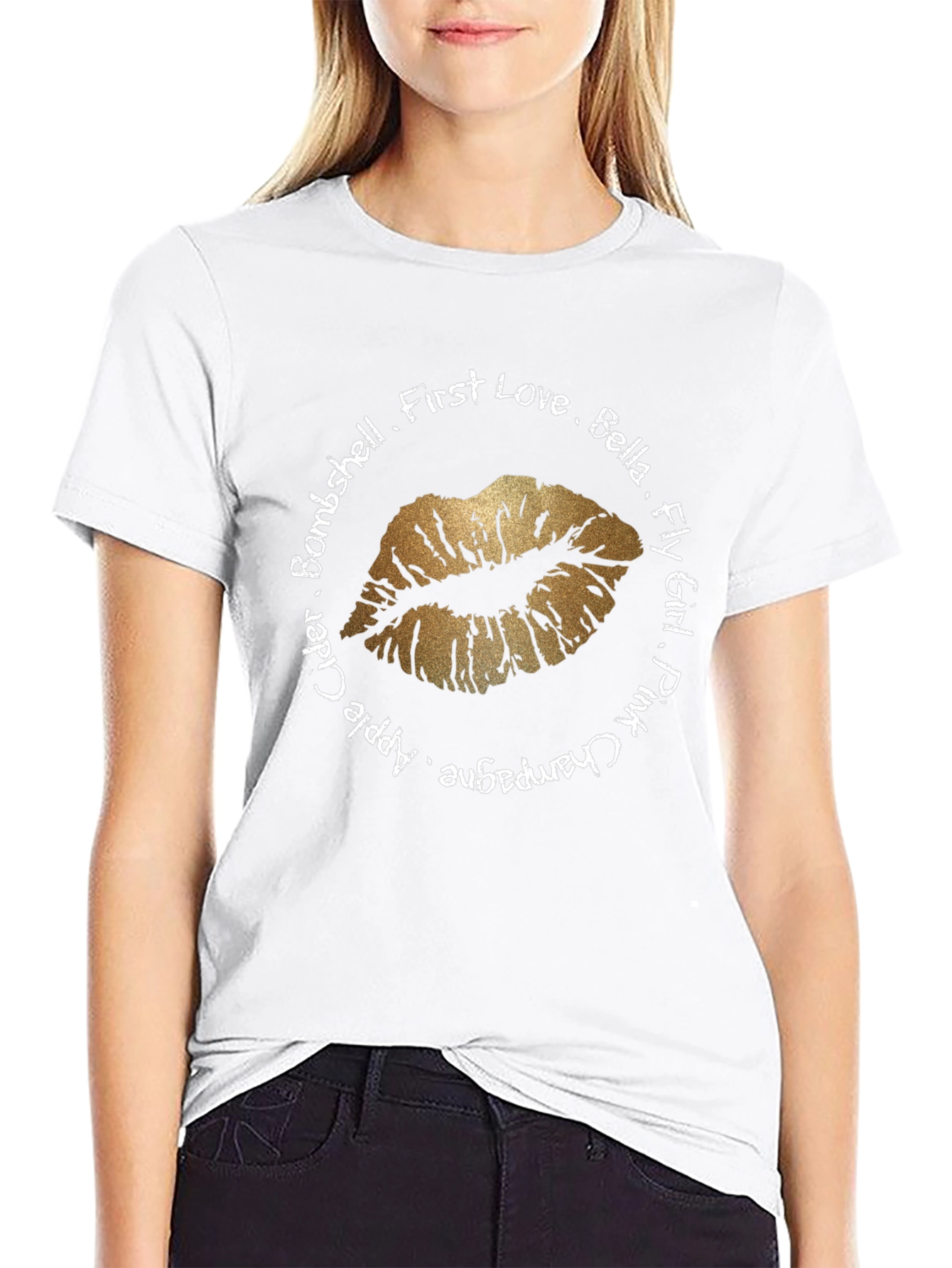 Kiss Me Gold Lips Graphic T-Shirt