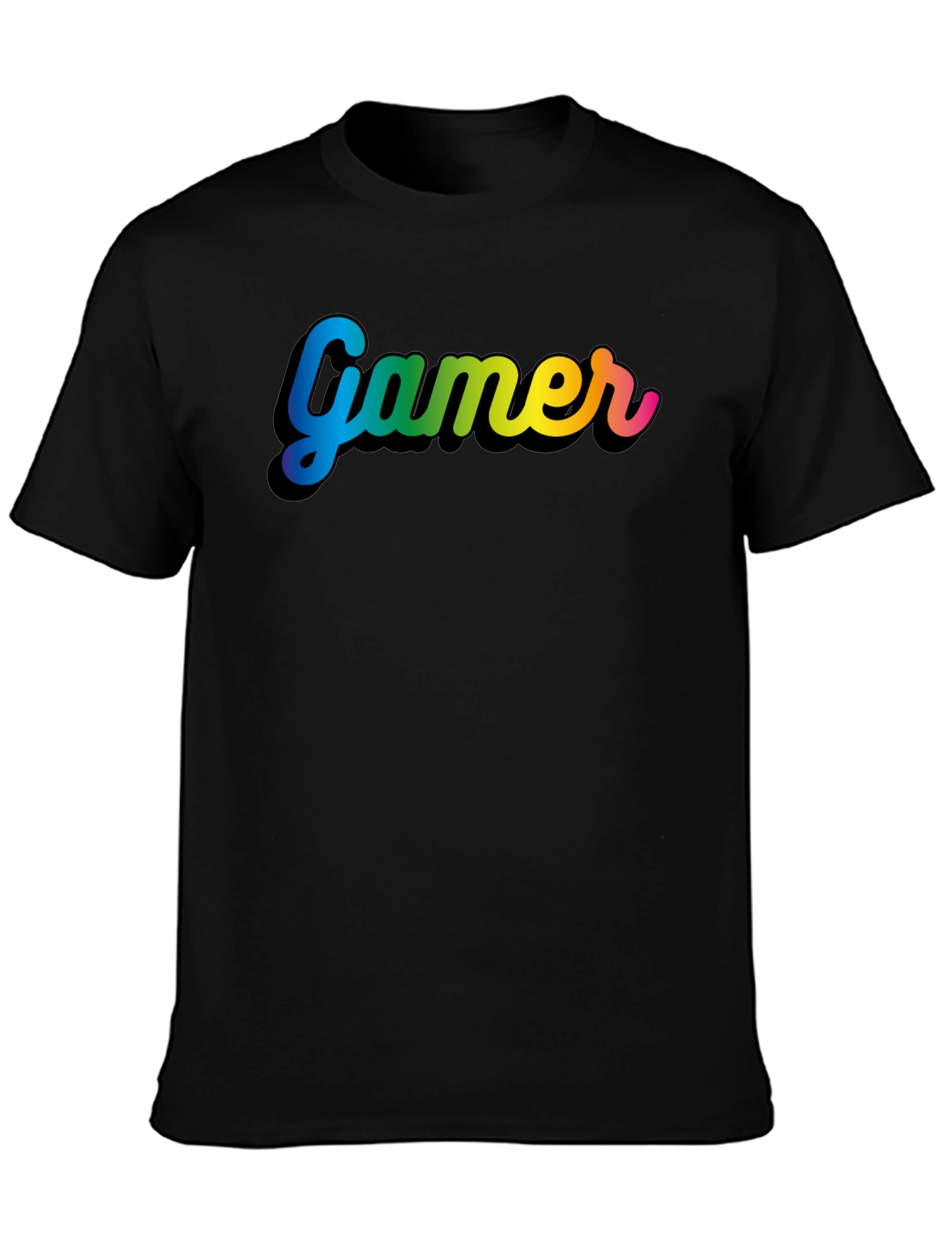 Gamer Rainbow Text Black T-Shirt