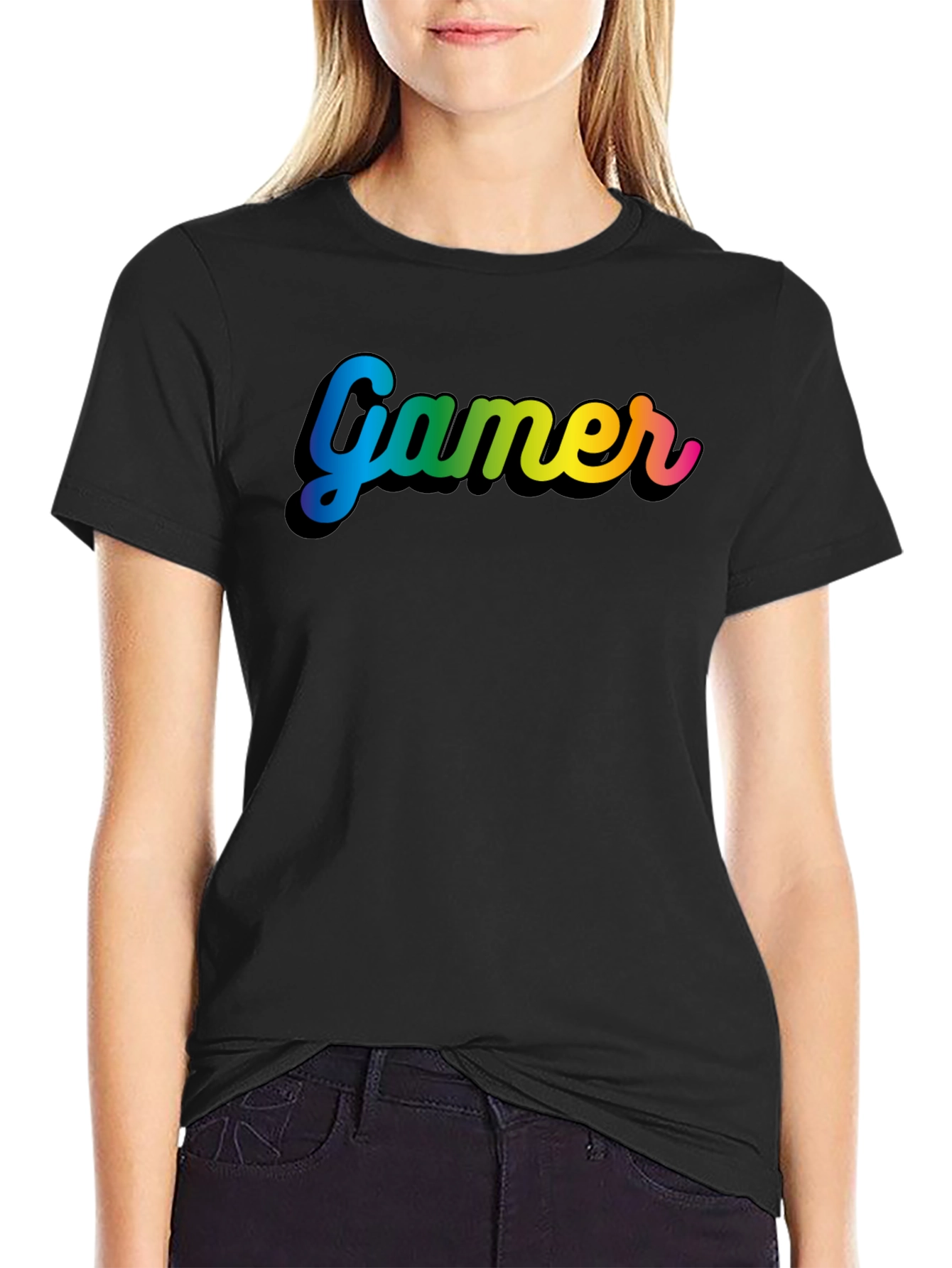 Gamer Rainbow Text Black T-Shirt