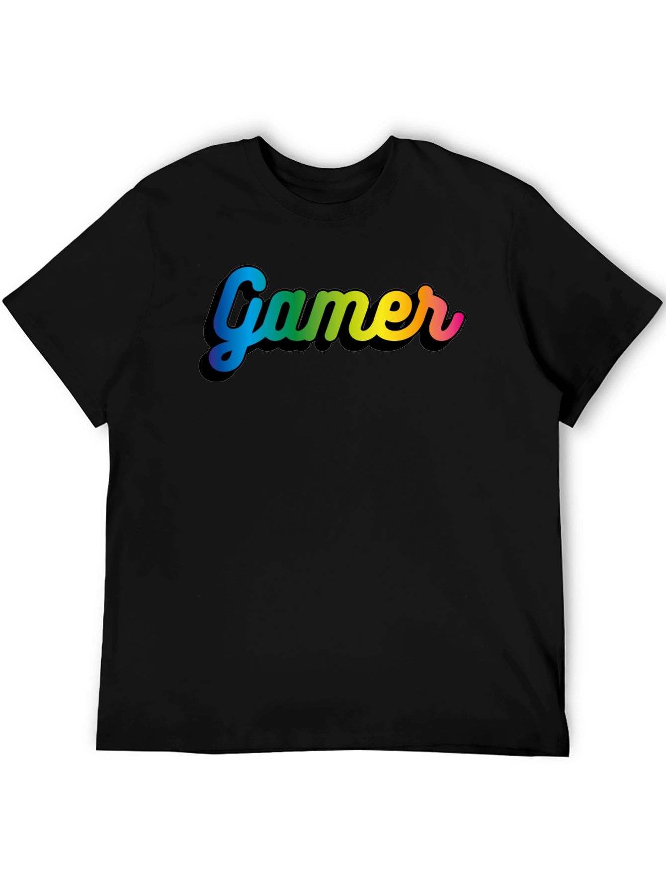 Gamer Rainbow Text Black T-Shirt