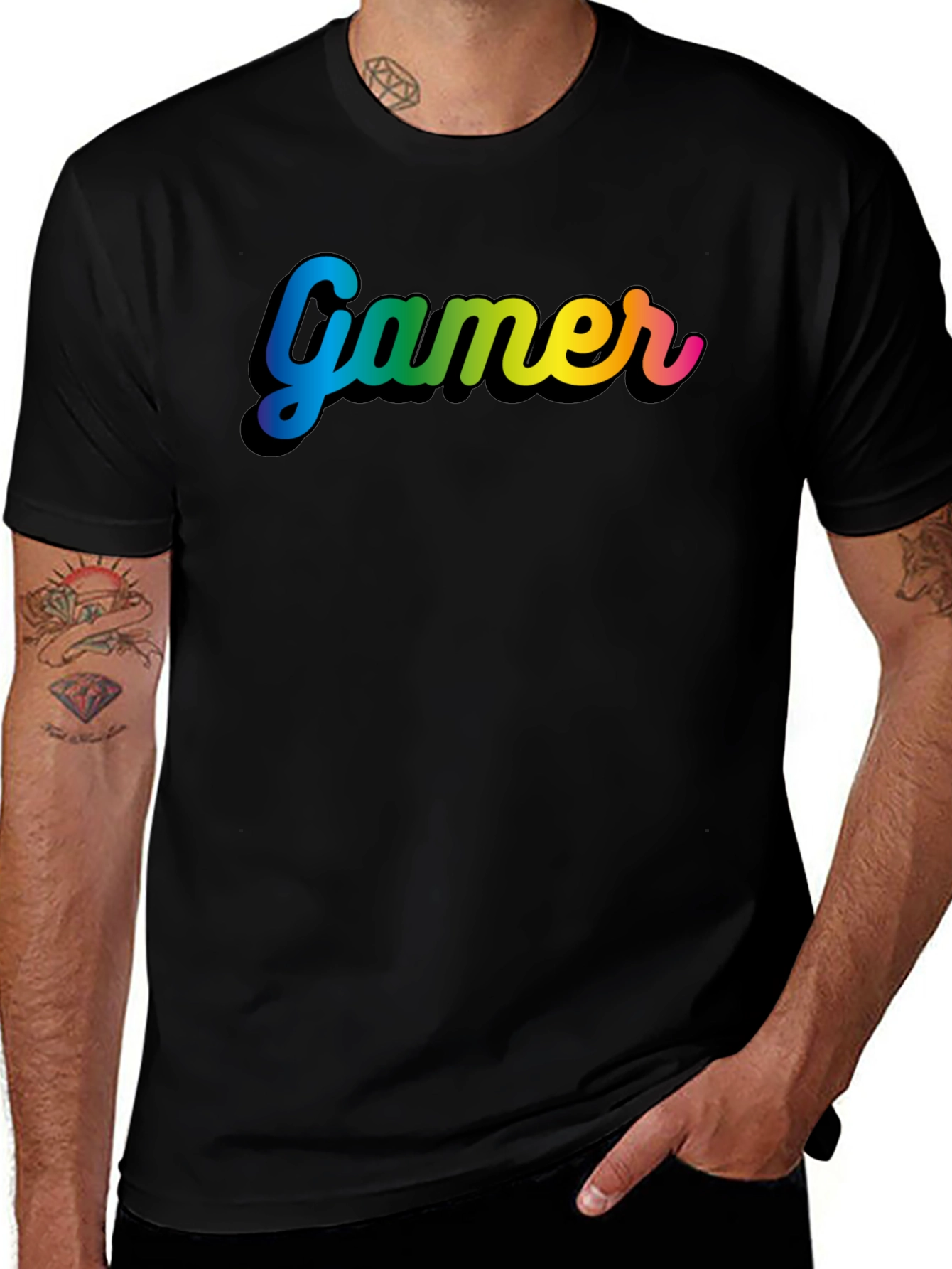 Gamer Rainbow Text Black T-Shirt