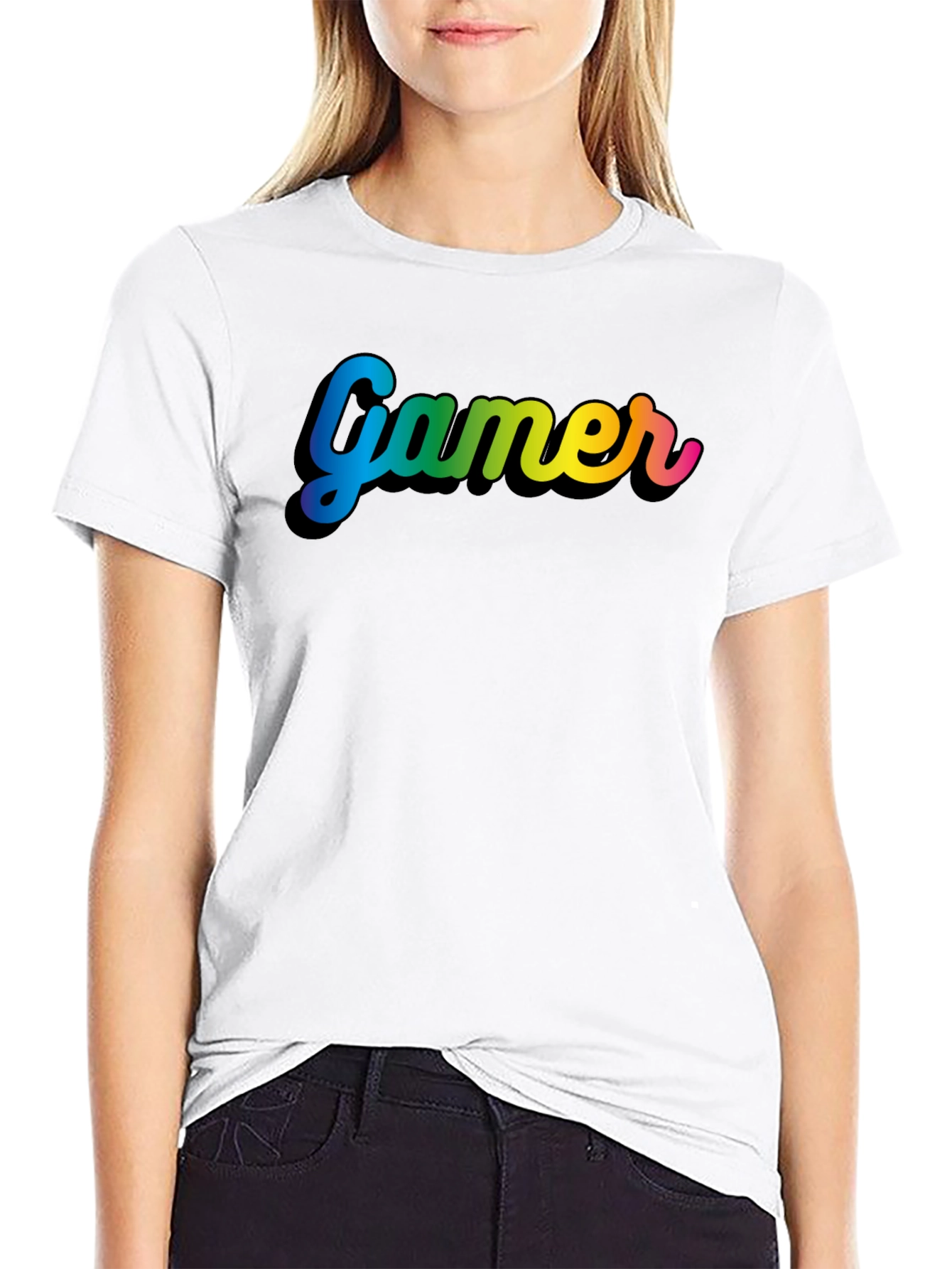 Gamer Rainbow Text Black T-Shirt