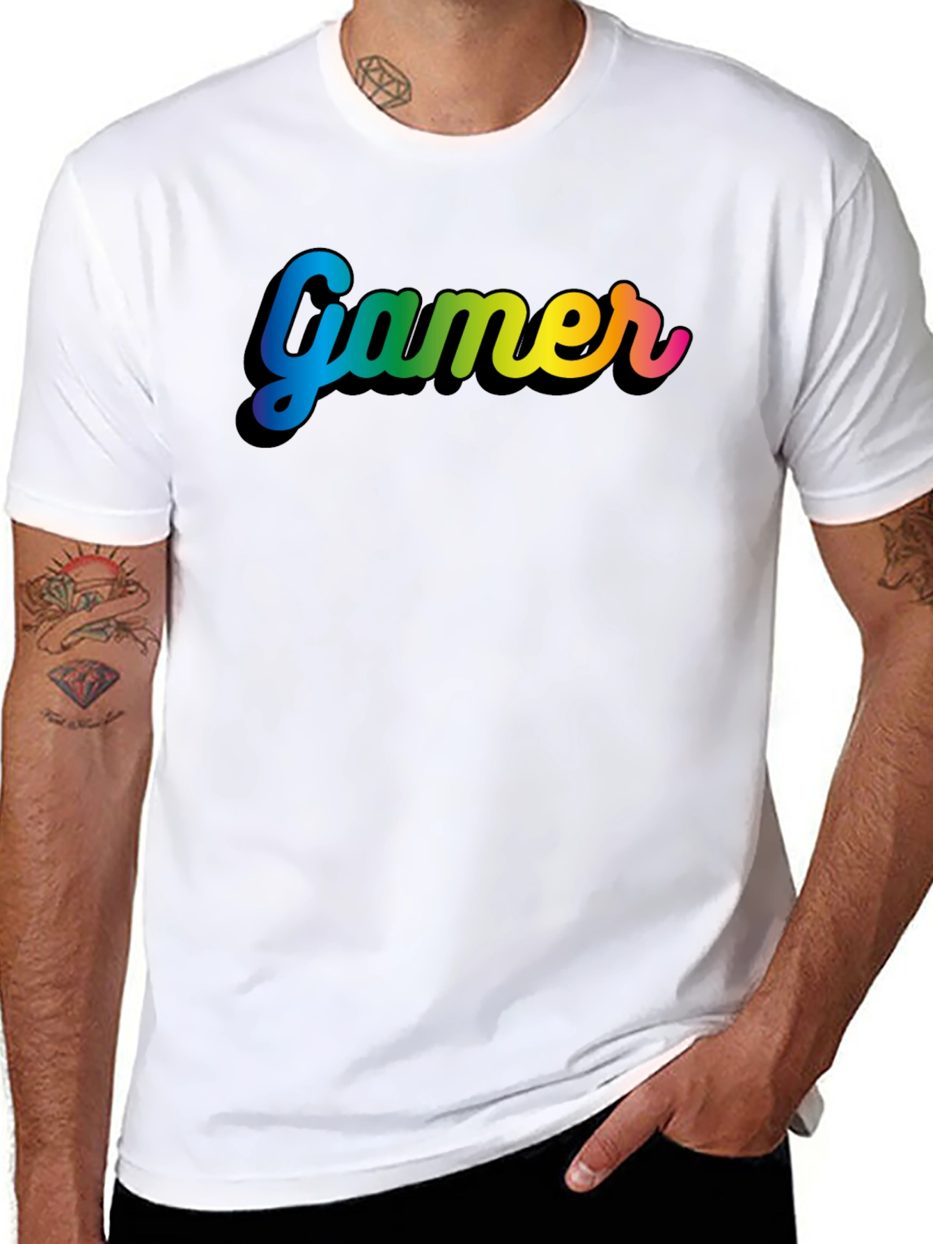 Gamer Rainbow Text Black T-Shirt