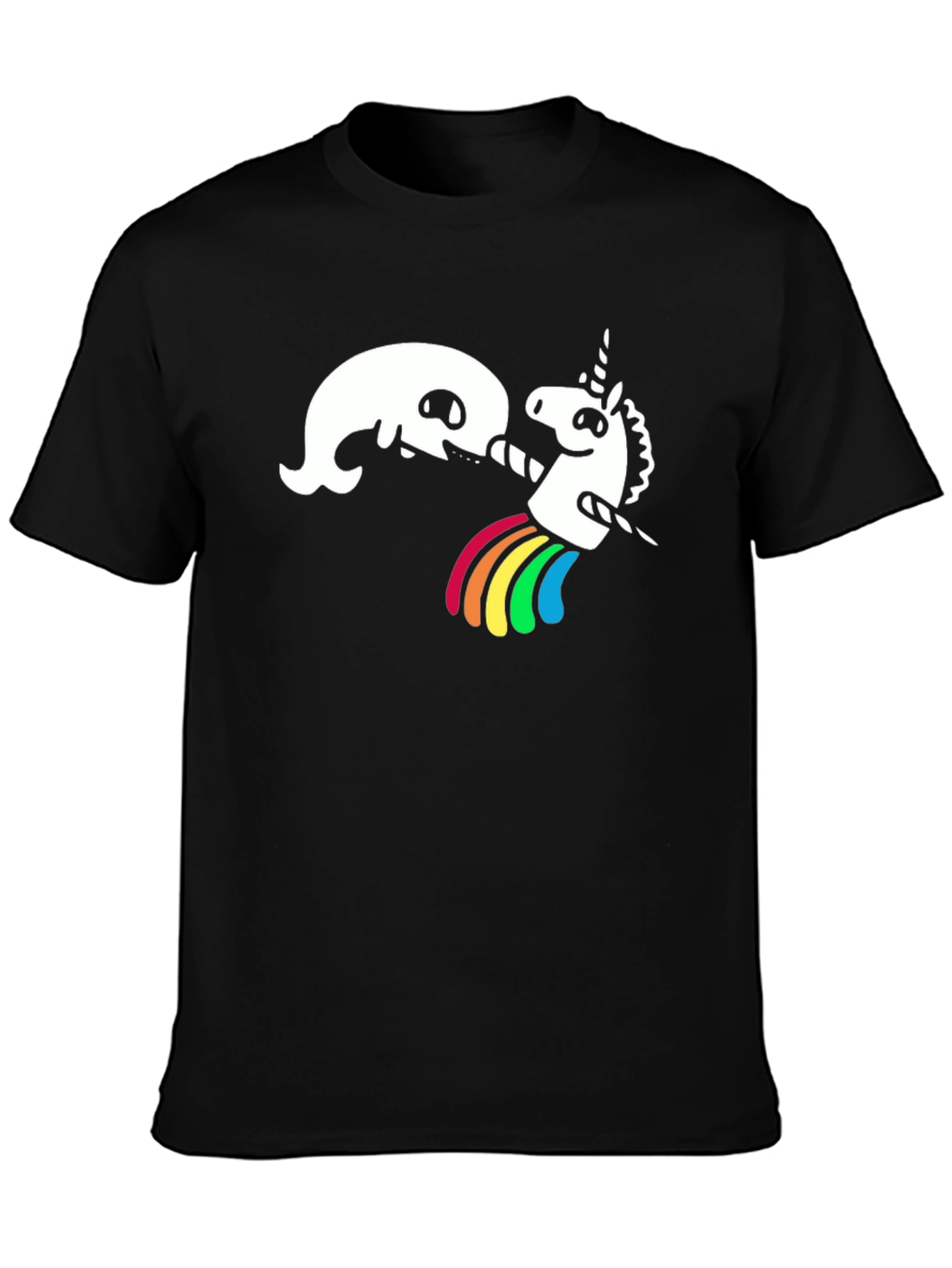 Funny Unicorn Rainbow Puke Black T-Shirt