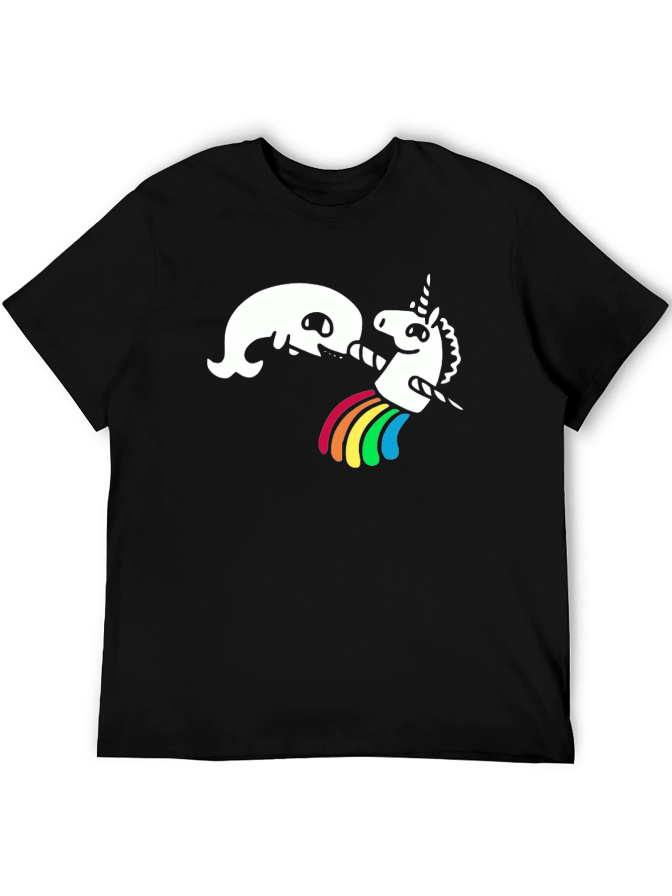 Funny Unicorn Rainbow Puke Black T-Shirt