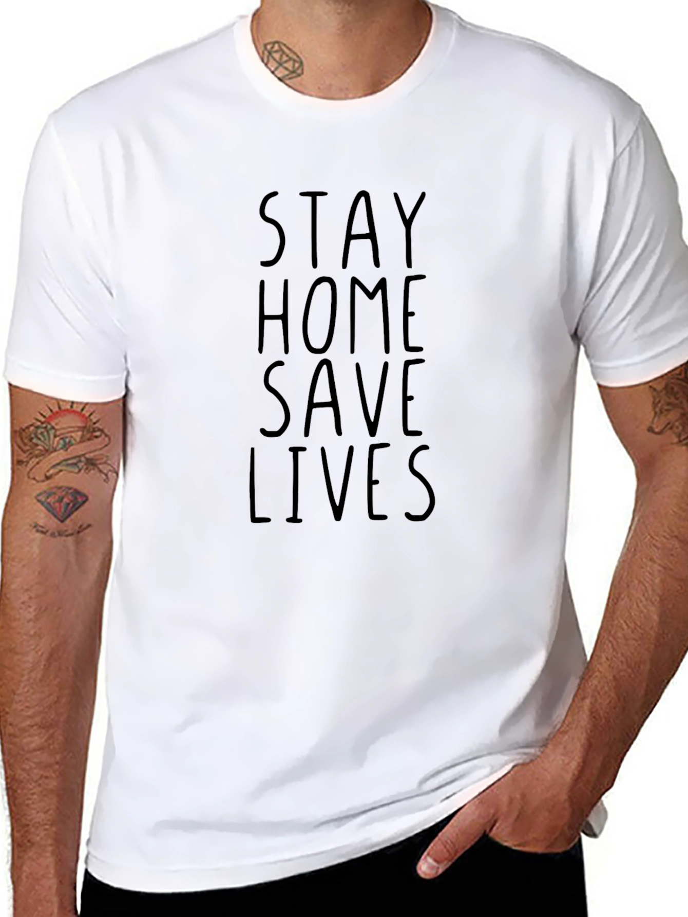 Stay Home Save Lives Graphic T-Shirt - Black