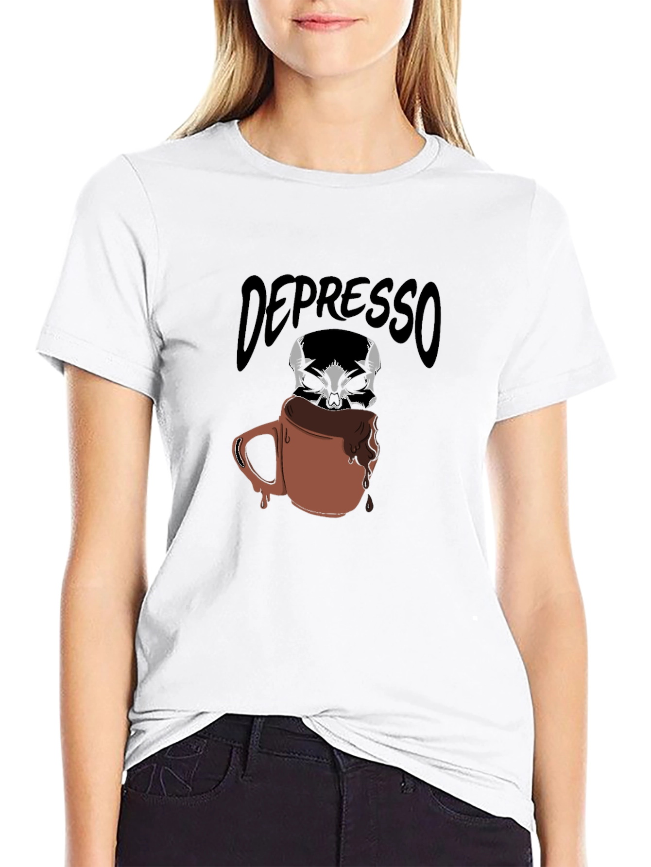Depresso Coffee Skull Graphic T-Shirt