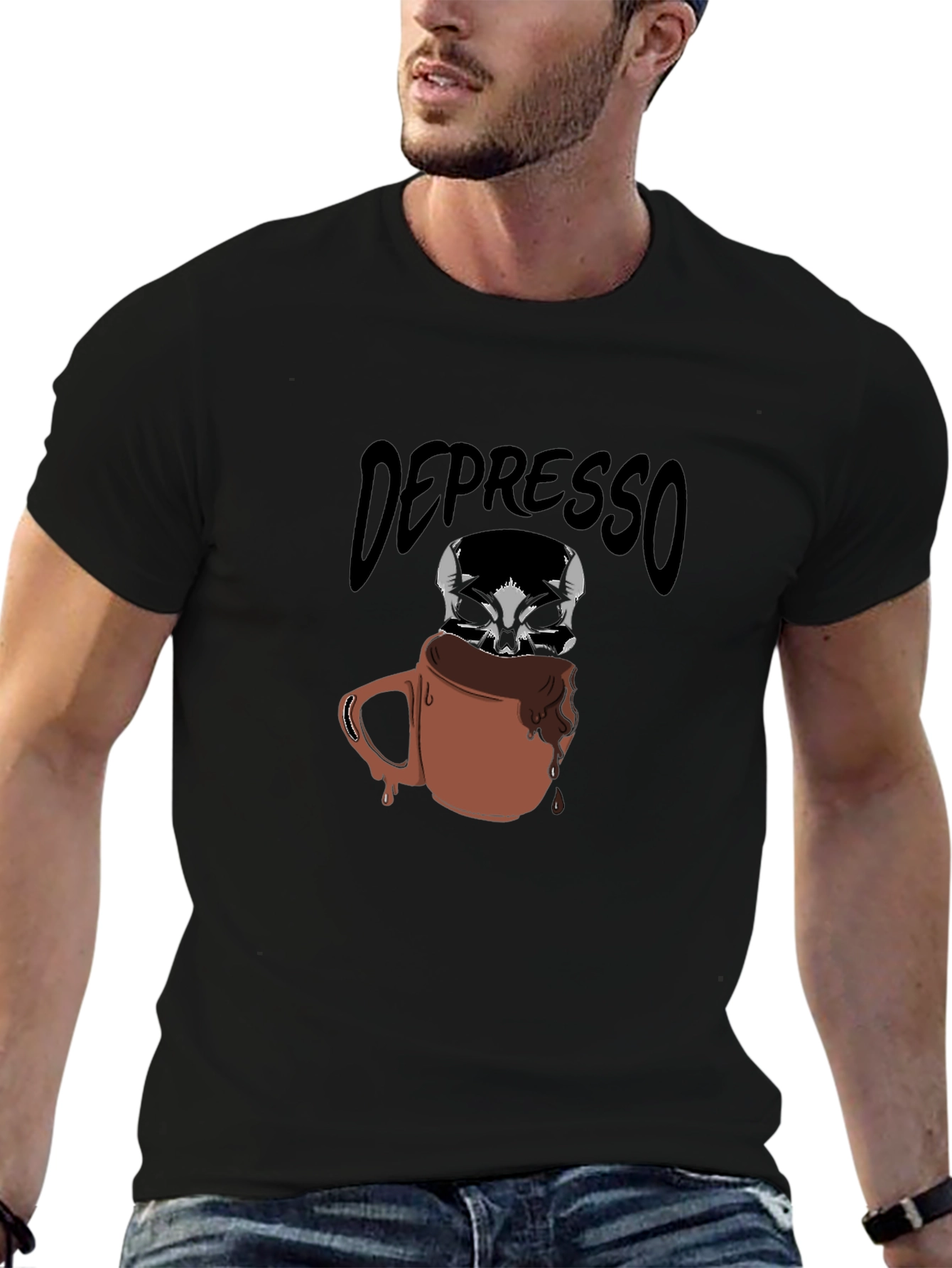 Depresso Coffee Skull Graphic T-Shirt