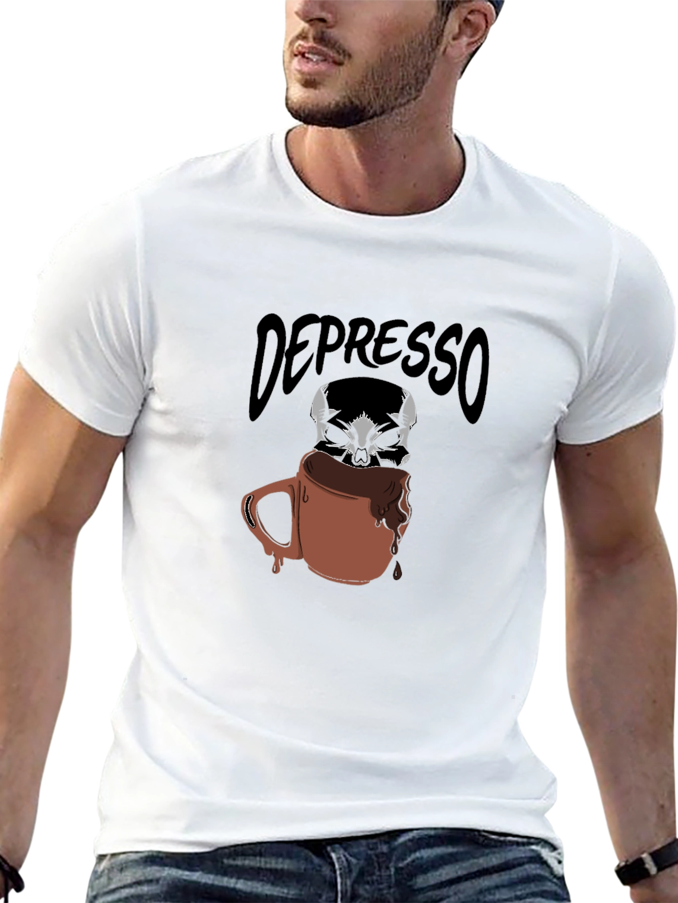 Depresso Coffee Skull Graphic T-Shirt