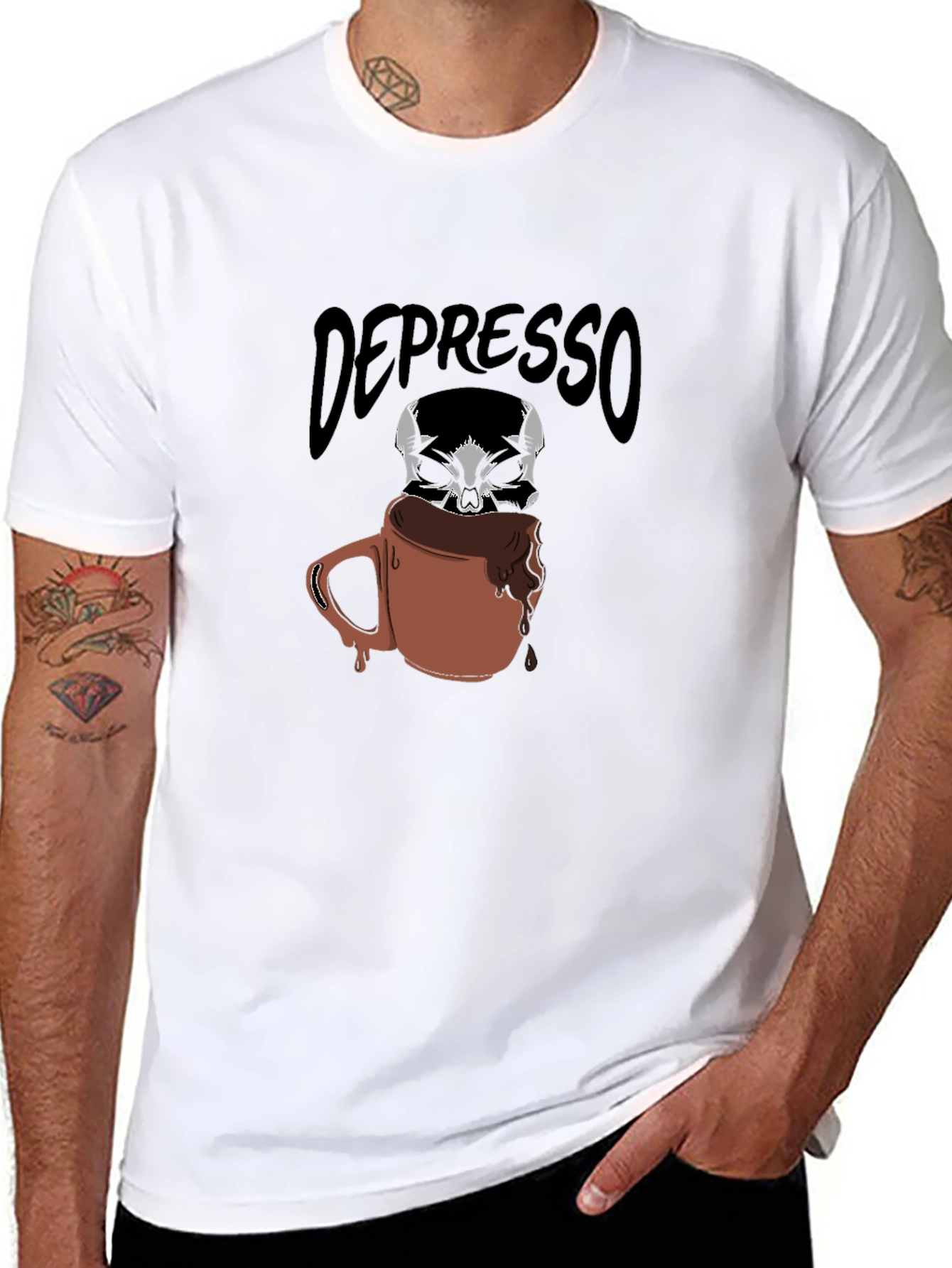 Depresso Coffee Skull Graphic T-Shirt