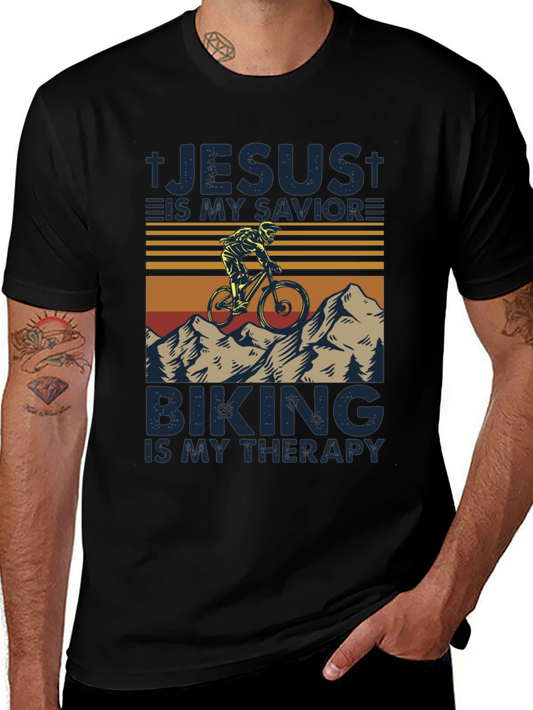 Jesus is My Savior Biking is My Therapy Graphic T-Shirt