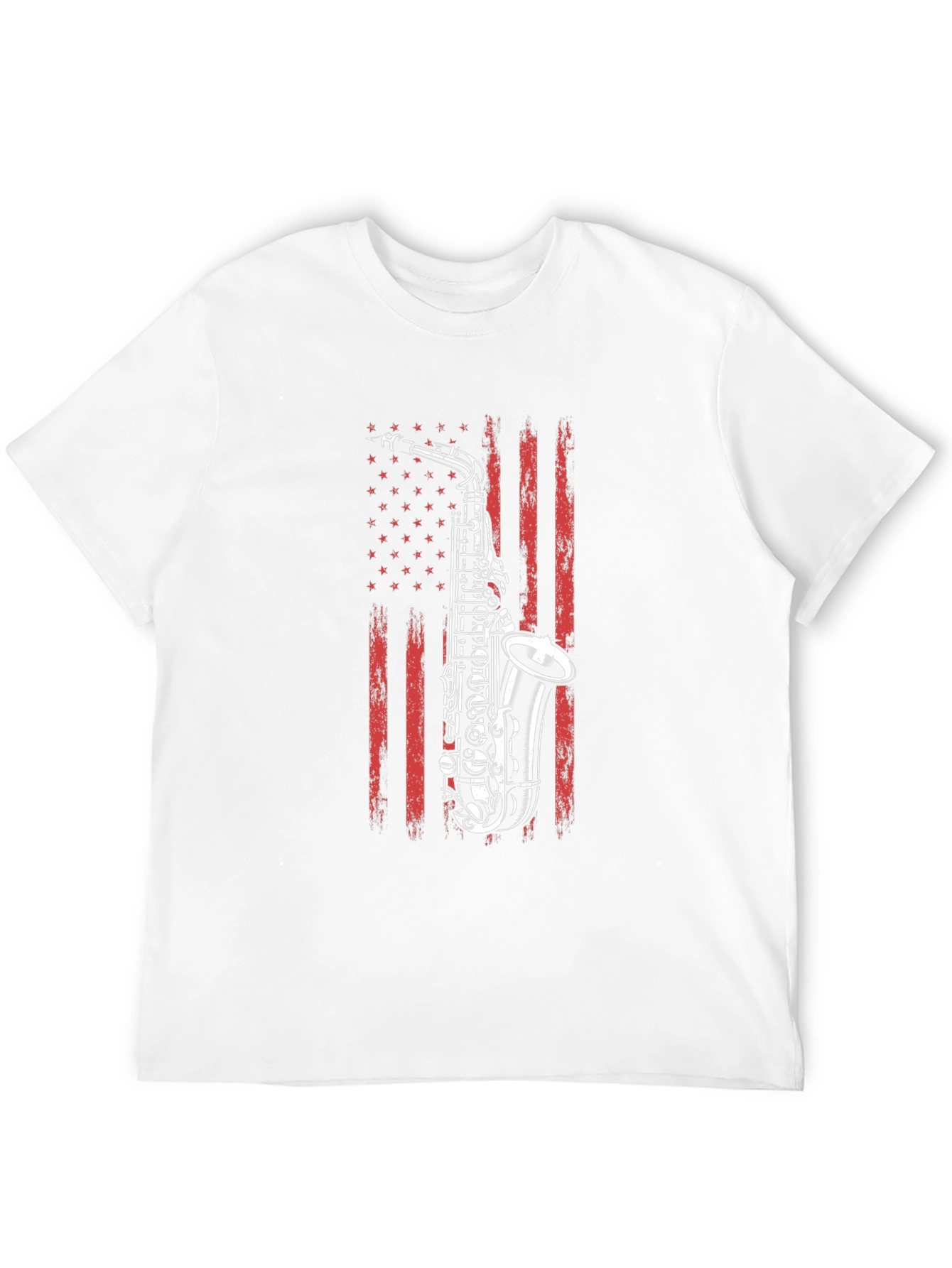 Saxophone USA Flag Graphic Print Black T-Shirt