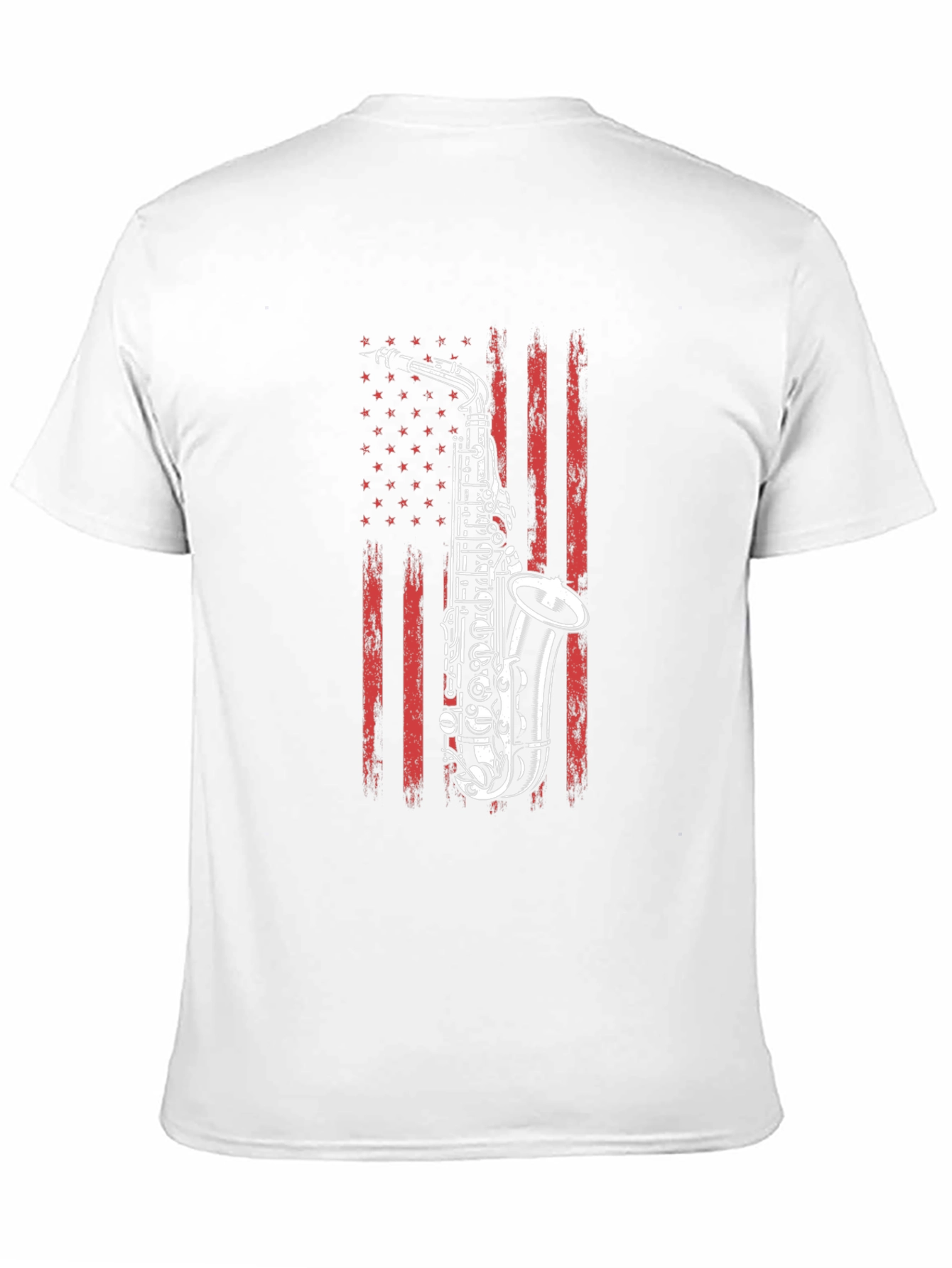 Saxophone USA Flag Graphic Print Black T-Shirt