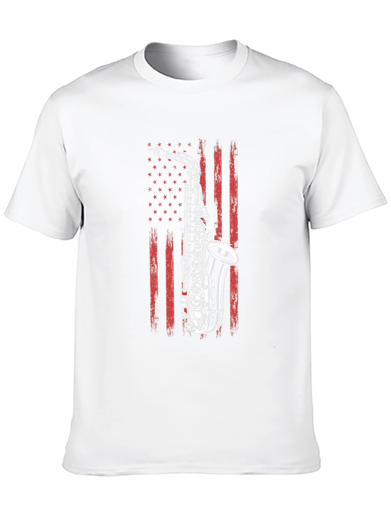 Saxophone USA Flag Graphic Print Black T-Shirt