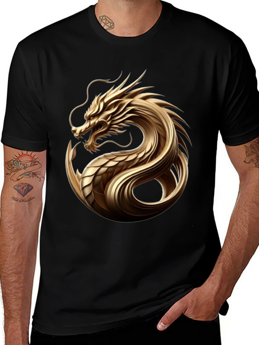 Golden Dragon Graphic Tee - Sleek Black T-Shirt
