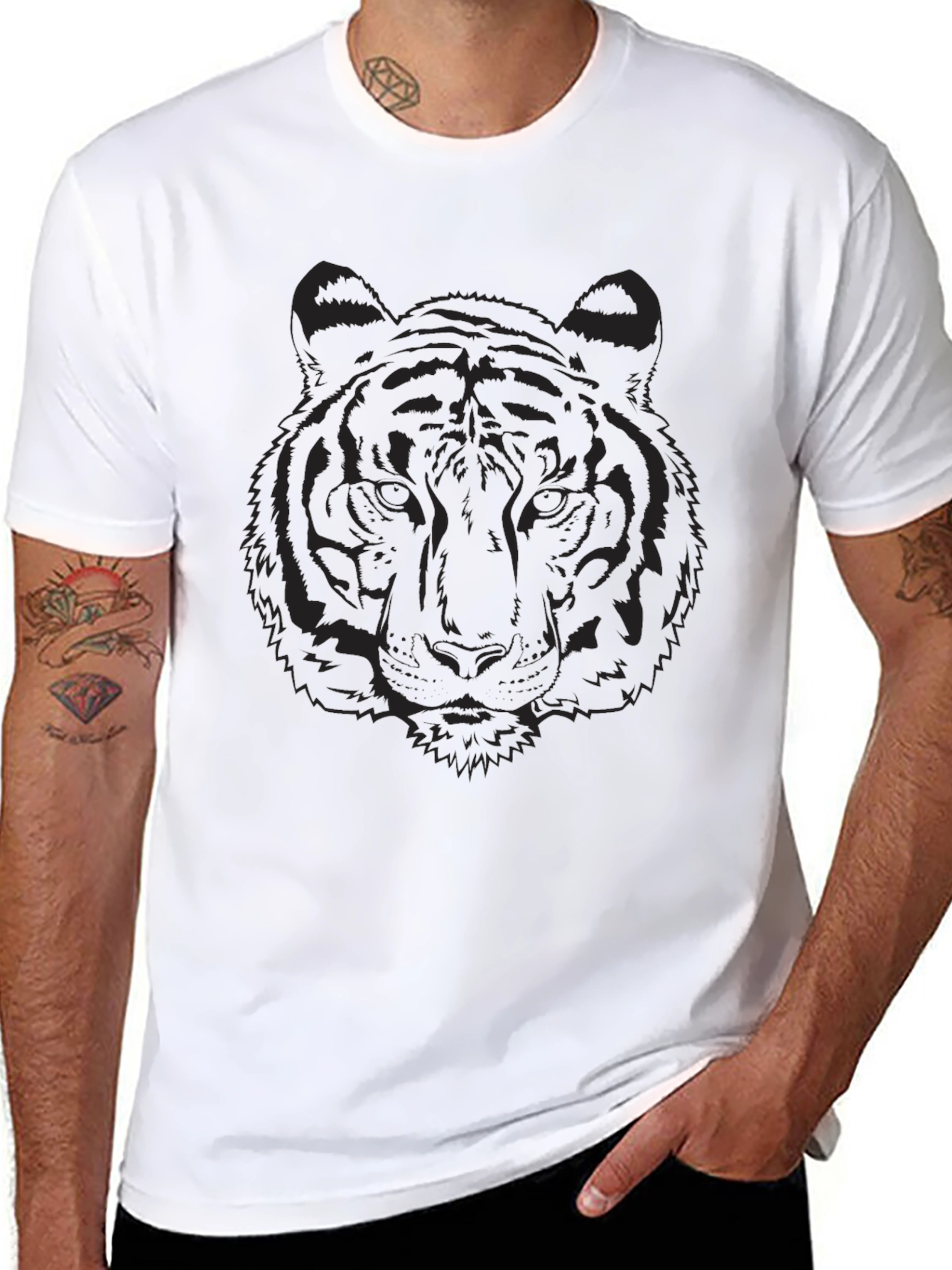 Mens Black Tiger Graphic T-Shirt