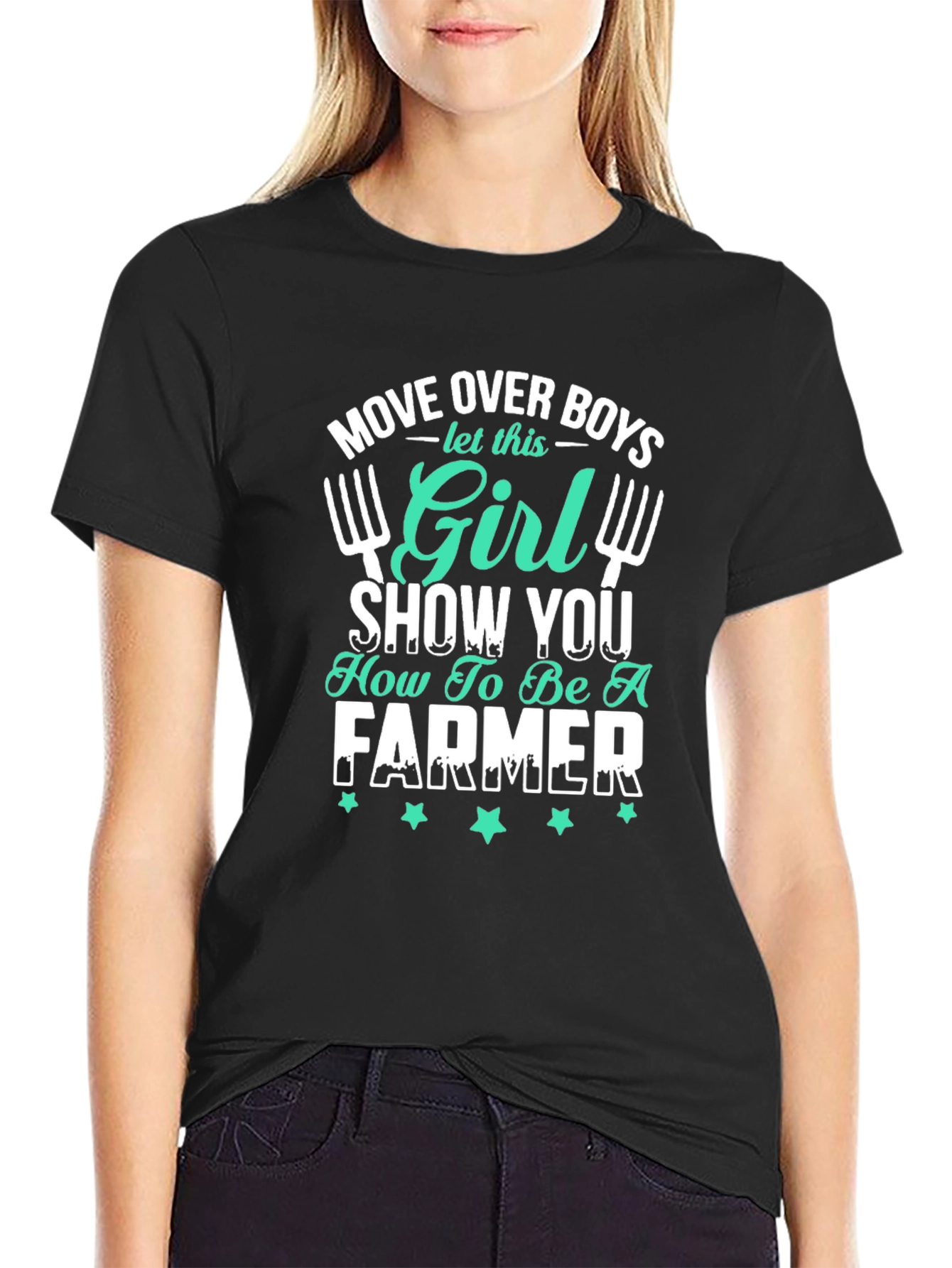 Girl Farmer Graphic T-Shirt - Black