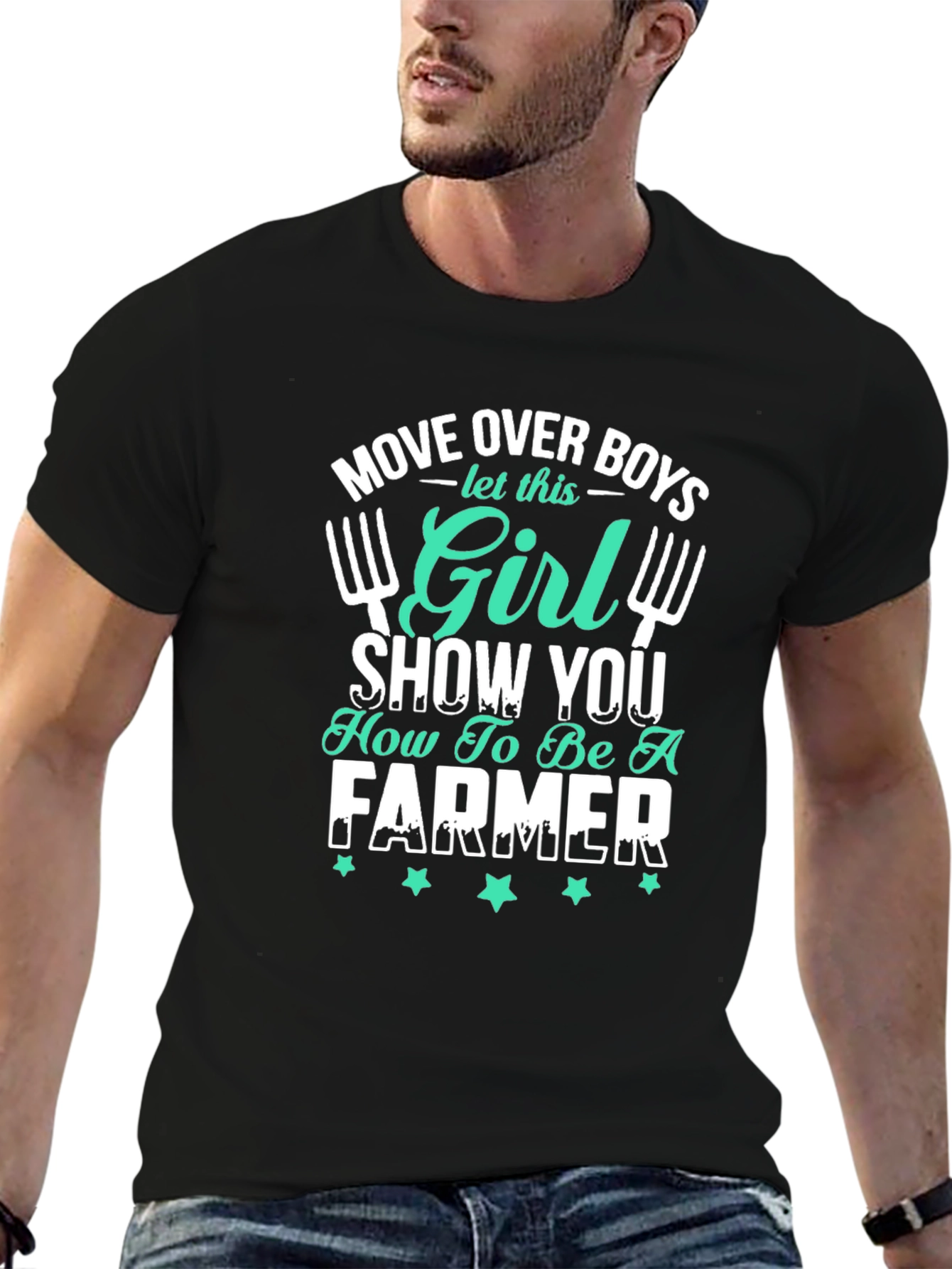 Girl Farmer Graphic T-Shirt - Black