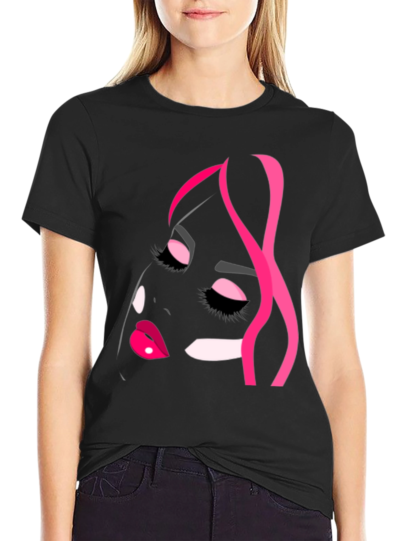 Abstract Woman Face Graphic Black T-Shirt