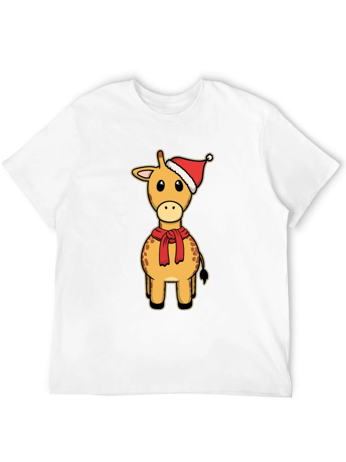 Festive Giraffe Tee: Christmas Holiday Cartoon Style