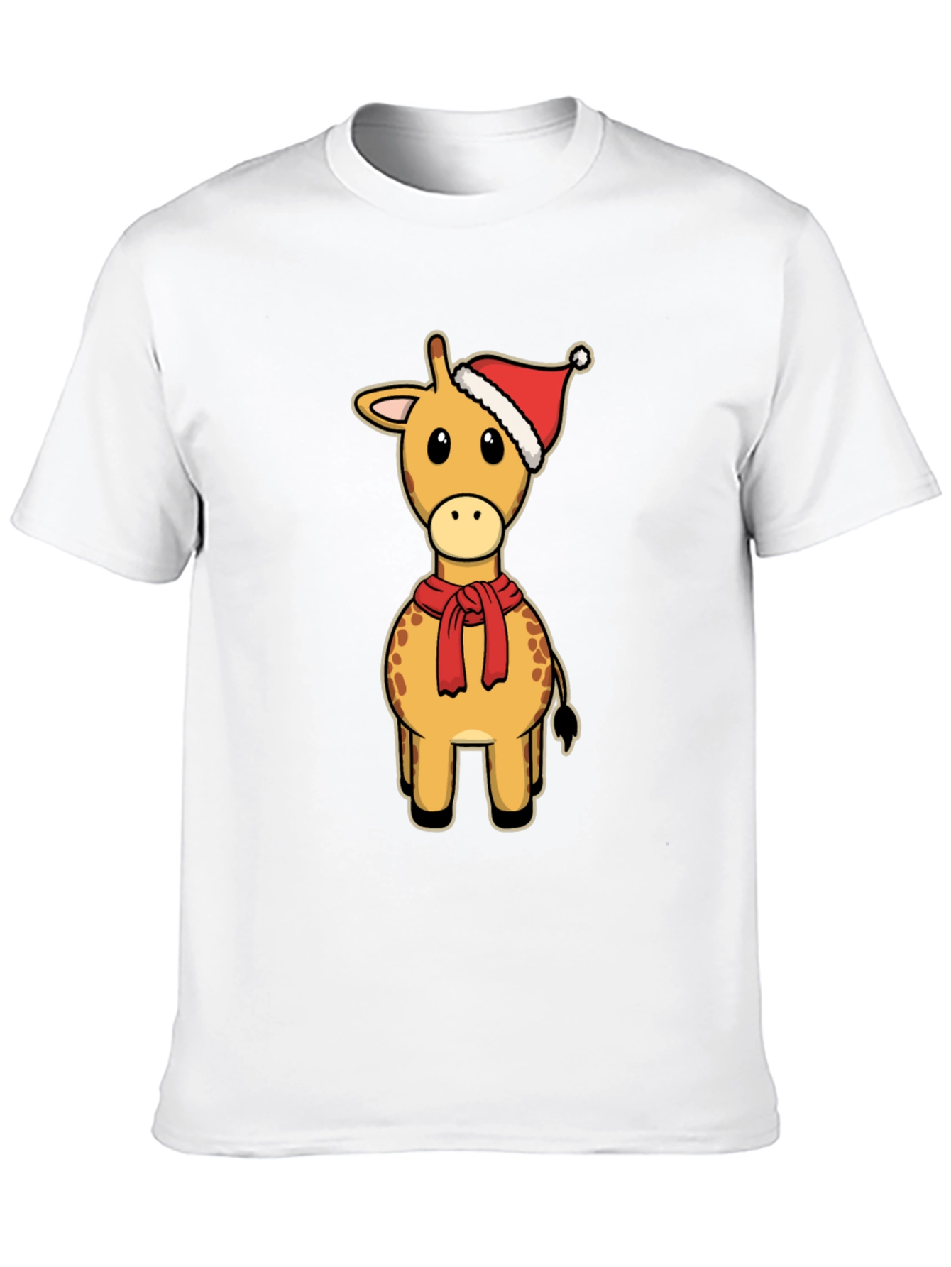 Festive Giraffe Tee: Christmas Holiday Cartoon Style