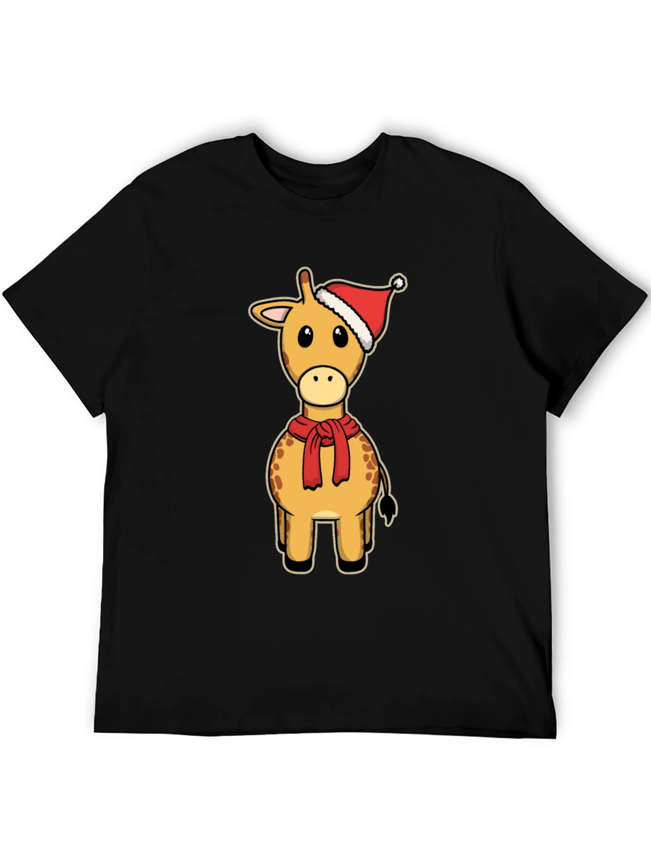 Festive Giraffe Tee: Christmas Holiday Cartoon Style