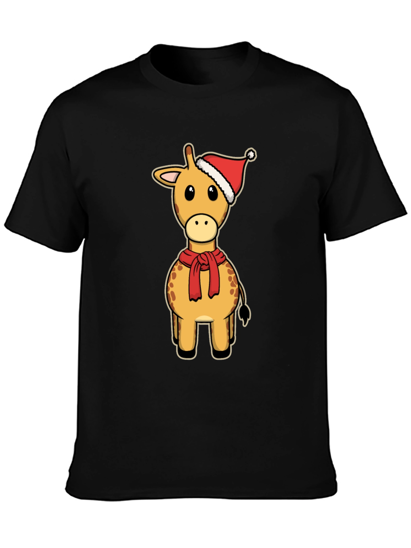Festive Giraffe Tee: Christmas Holiday Cartoon Style