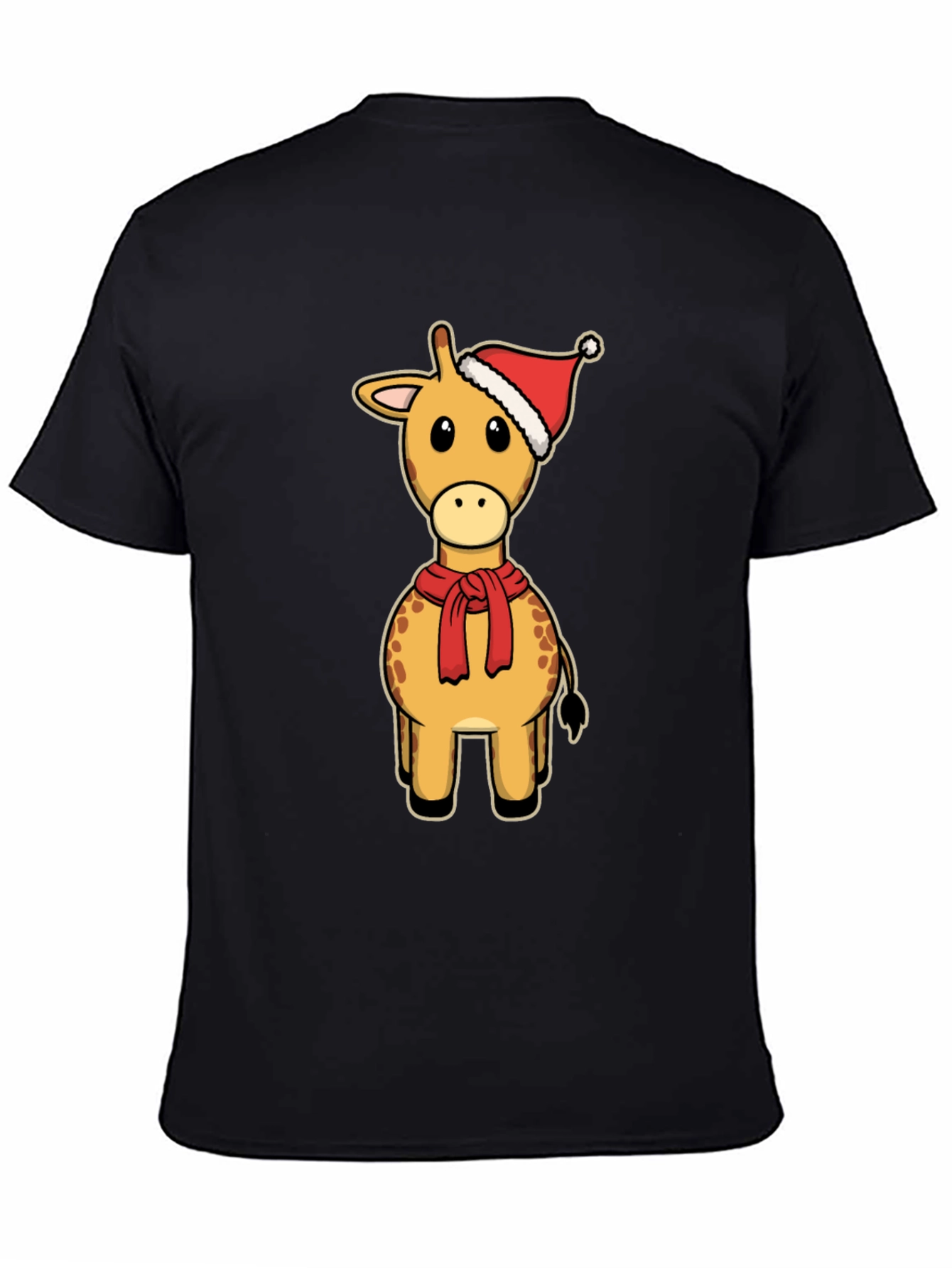 Festive Giraffe Tee: Christmas Holiday Cartoon Style