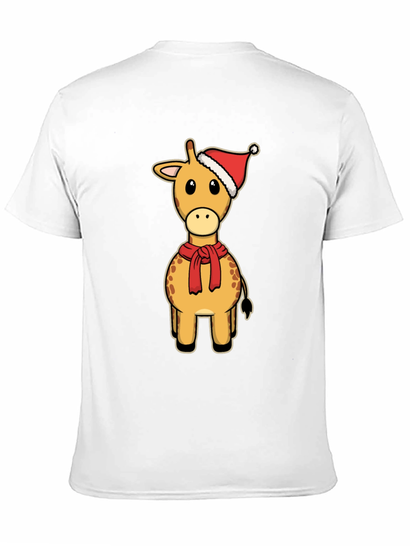 Festive Giraffe Tee: Christmas Holiday Cartoon Style