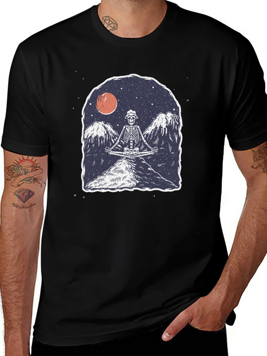 Skeleton Meditating T-Shirt - Graphic Print Tee