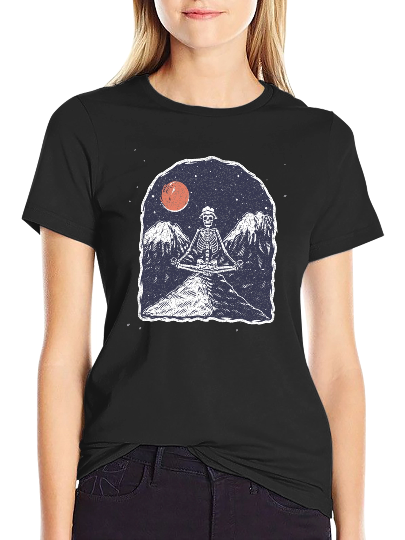 Skeleton Meditating T-Shirt - Graphic Print Tee