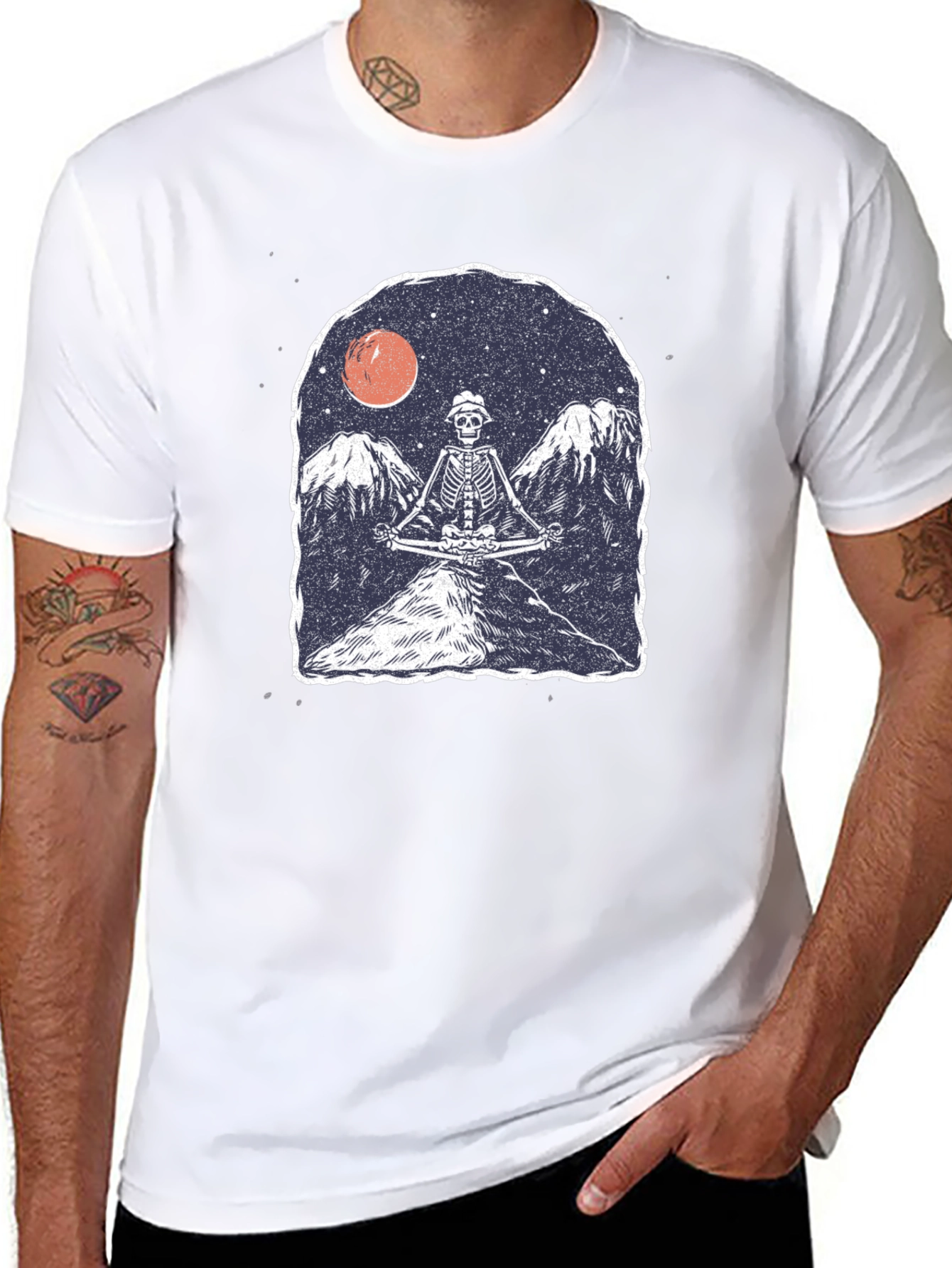 Skeleton Meditating T-Shirt - Graphic Print Tee