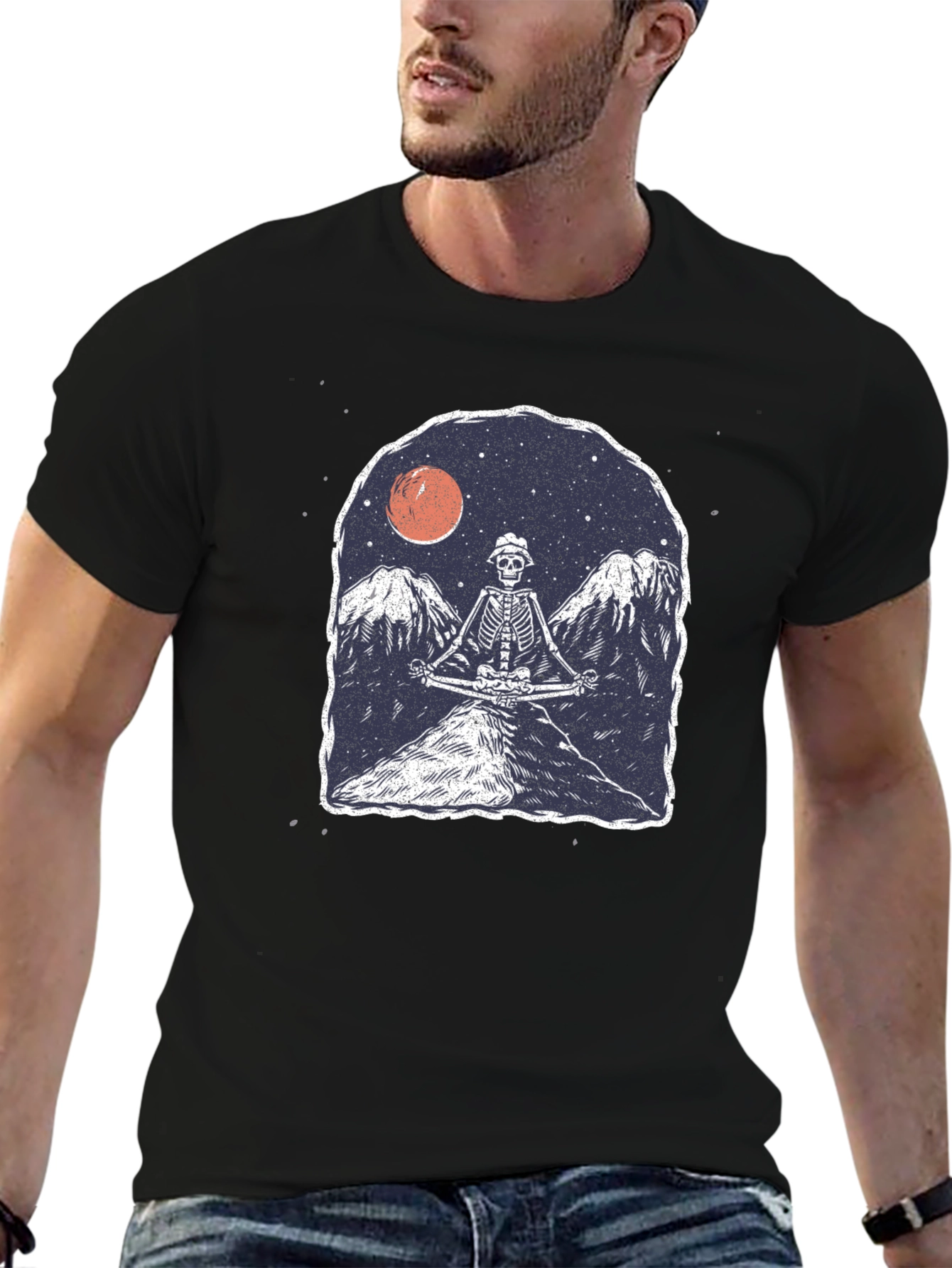 Skeleton Meditating T-Shirt - Graphic Print Tee