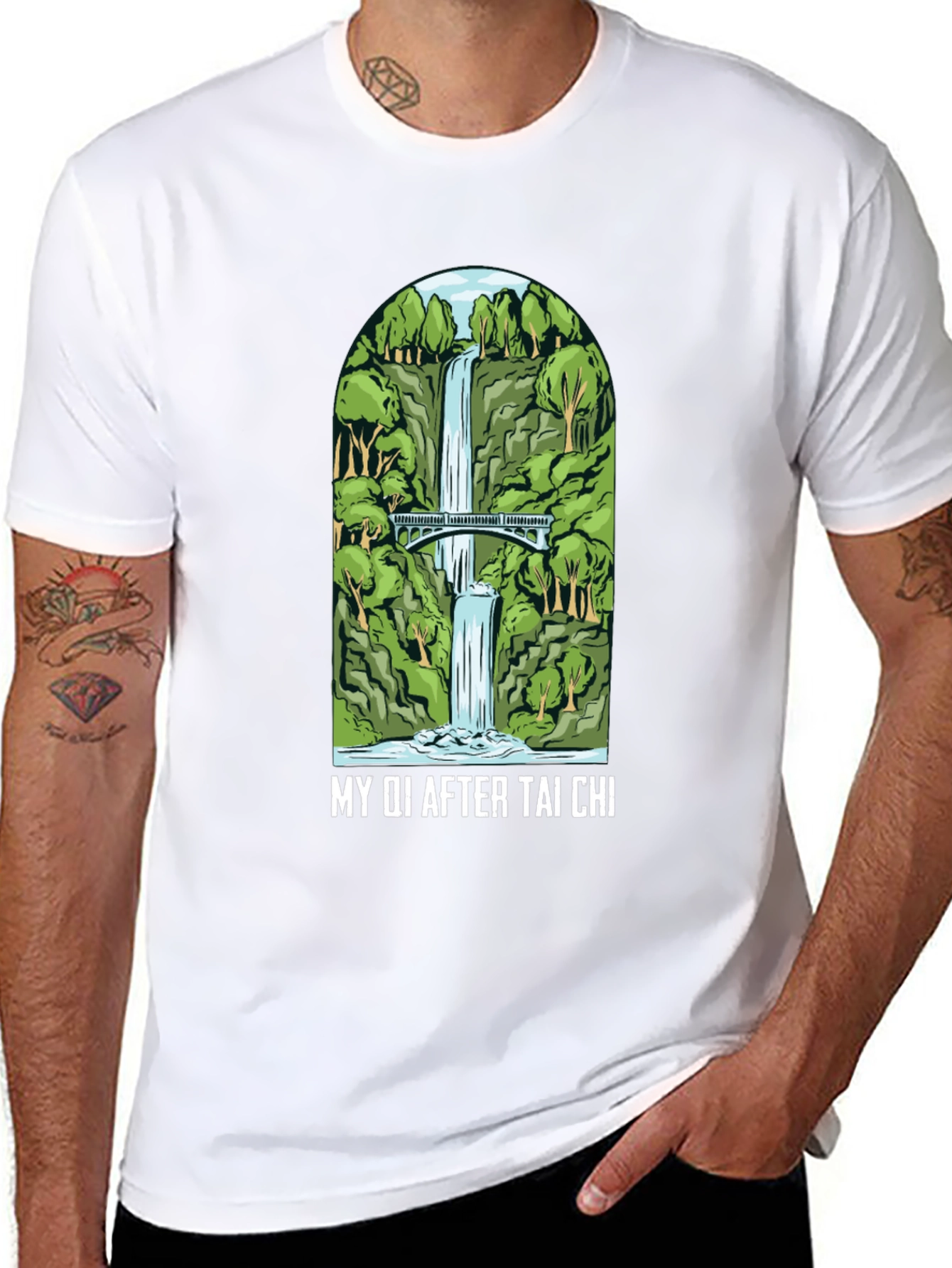 Tai Chi Waterfall Graphic Black Tee