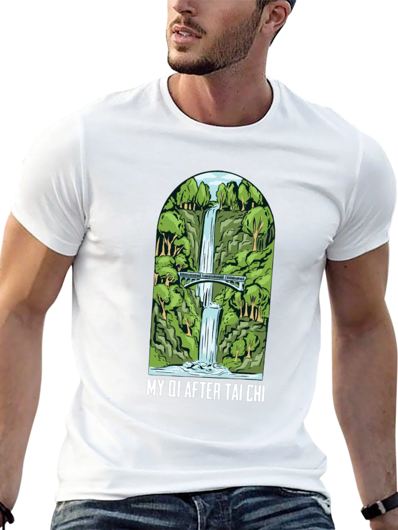 Tai Chi Waterfall Graphic Black Tee