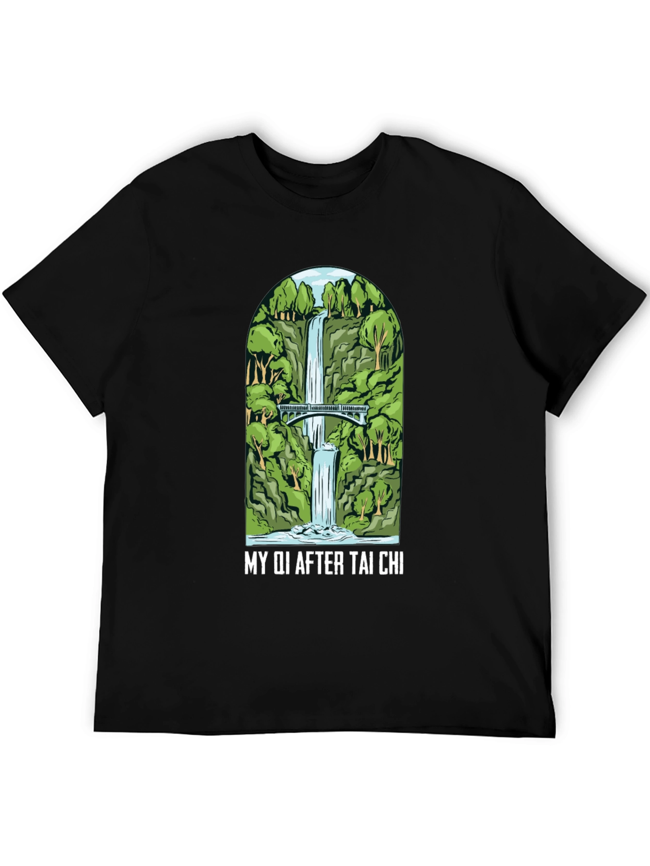 Tai Chi Waterfall Graphic Black Tee