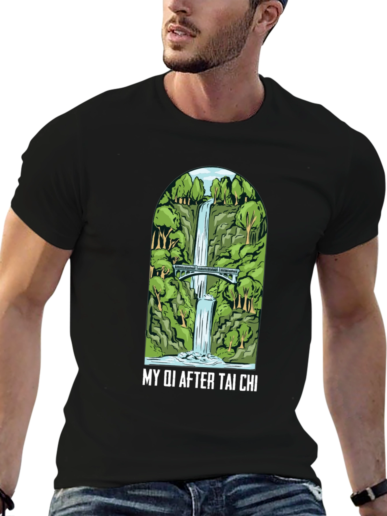 Tai Chi Waterfall Graphic Black Tee