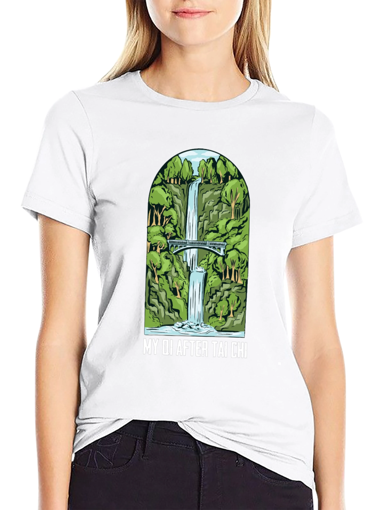 Tai Chi Waterfall Graphic Black Tee