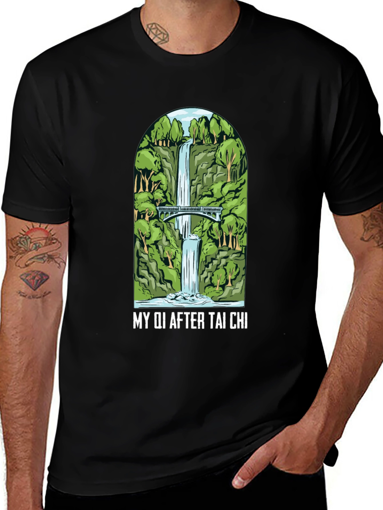 Tai Chi Waterfall Graphic Black Tee