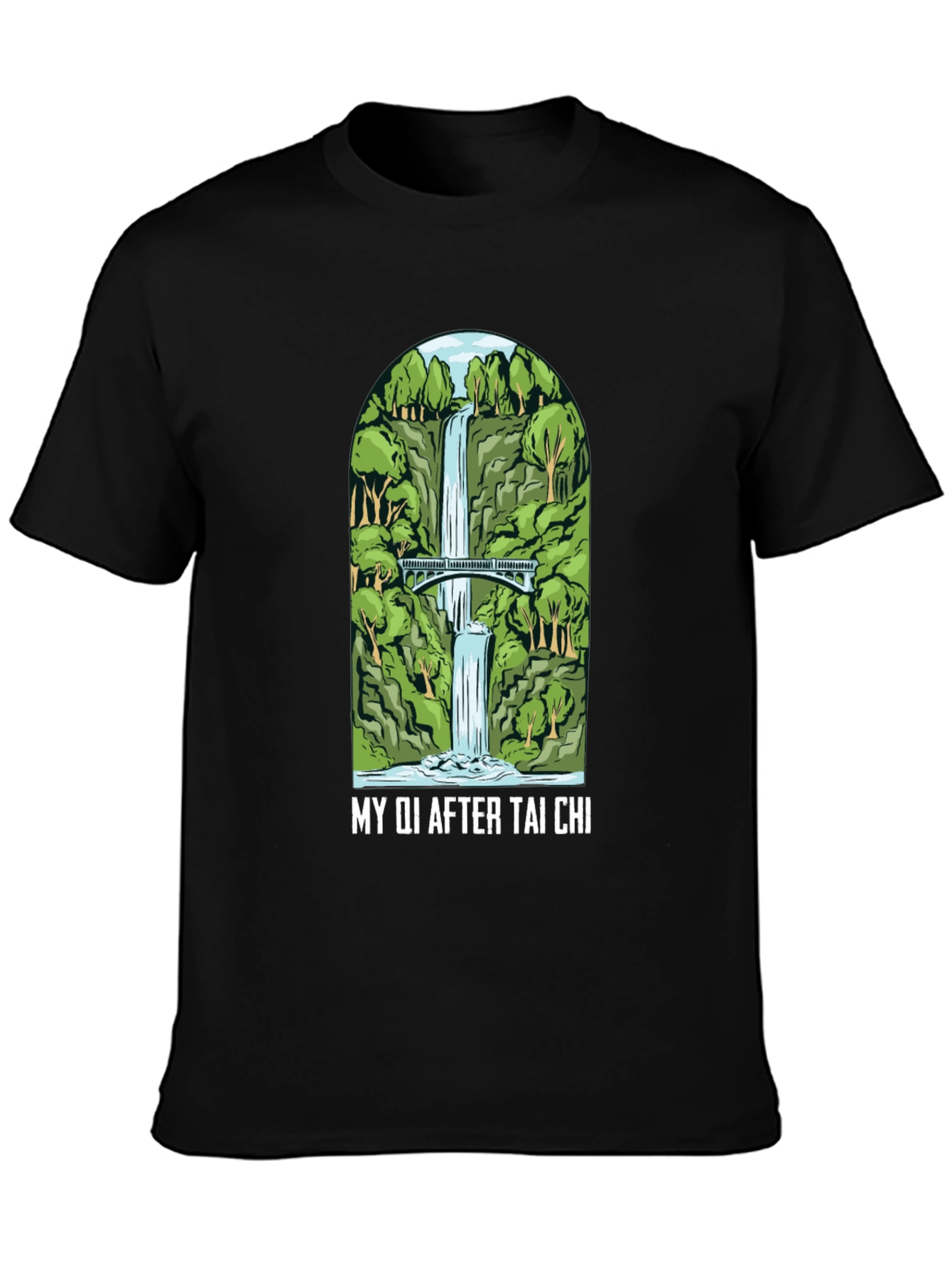 Tai Chi Waterfall Graphic Black Tee