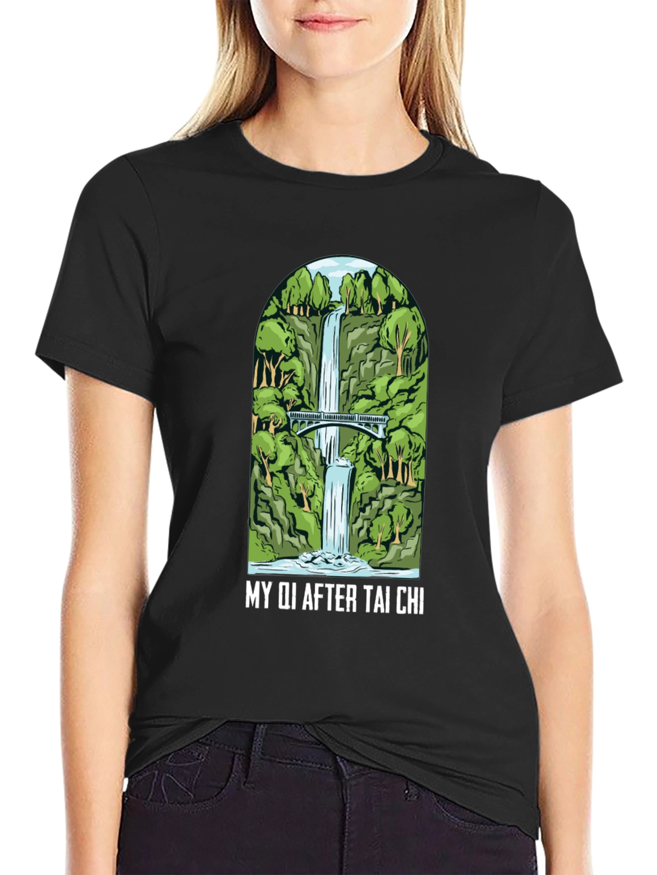 Tai Chi Waterfall Graphic Black Tee
