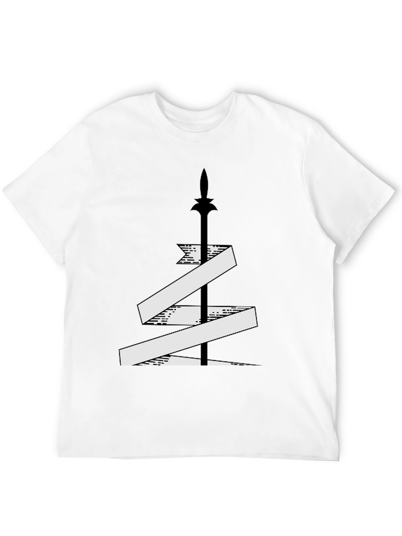 Mens Black T-Shirt with Sword and Banner Graphic