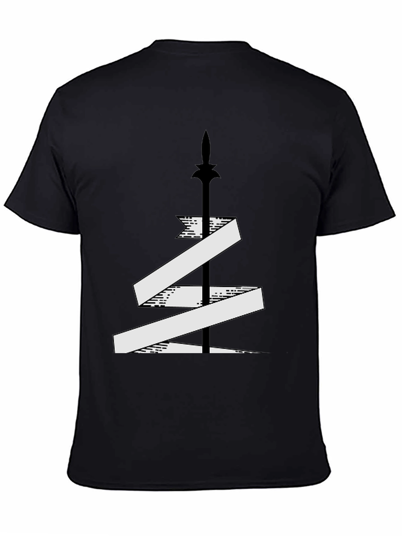 Mens Black T-Shirt with Sword and Banner Graphic
