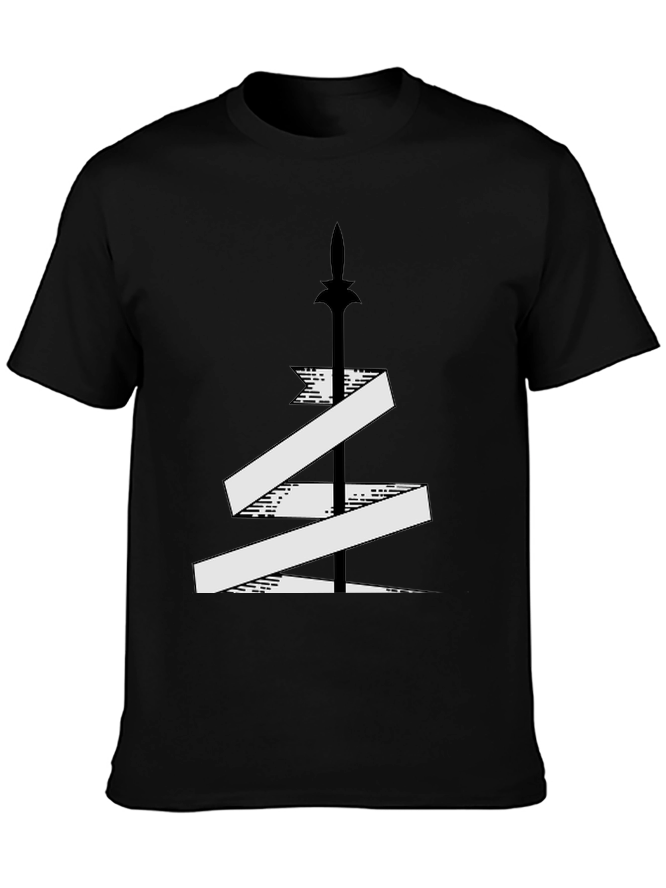 Mens Black T-Shirt with Sword and Banner Graphic