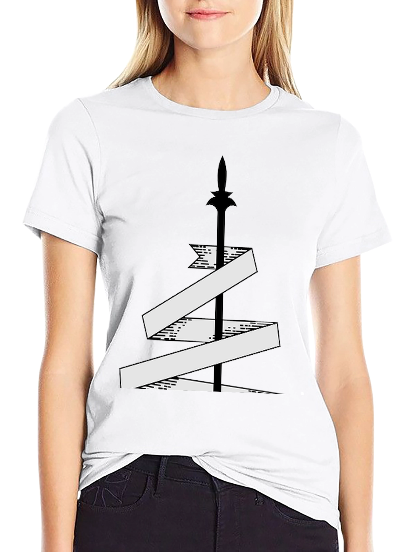 Mens Black T-Shirt with Sword and Banner Graphic
