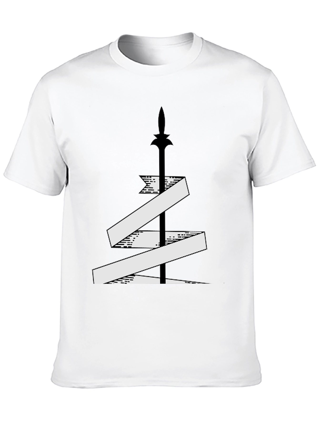 Mens Black T-Shirt with Sword and Banner Graphic