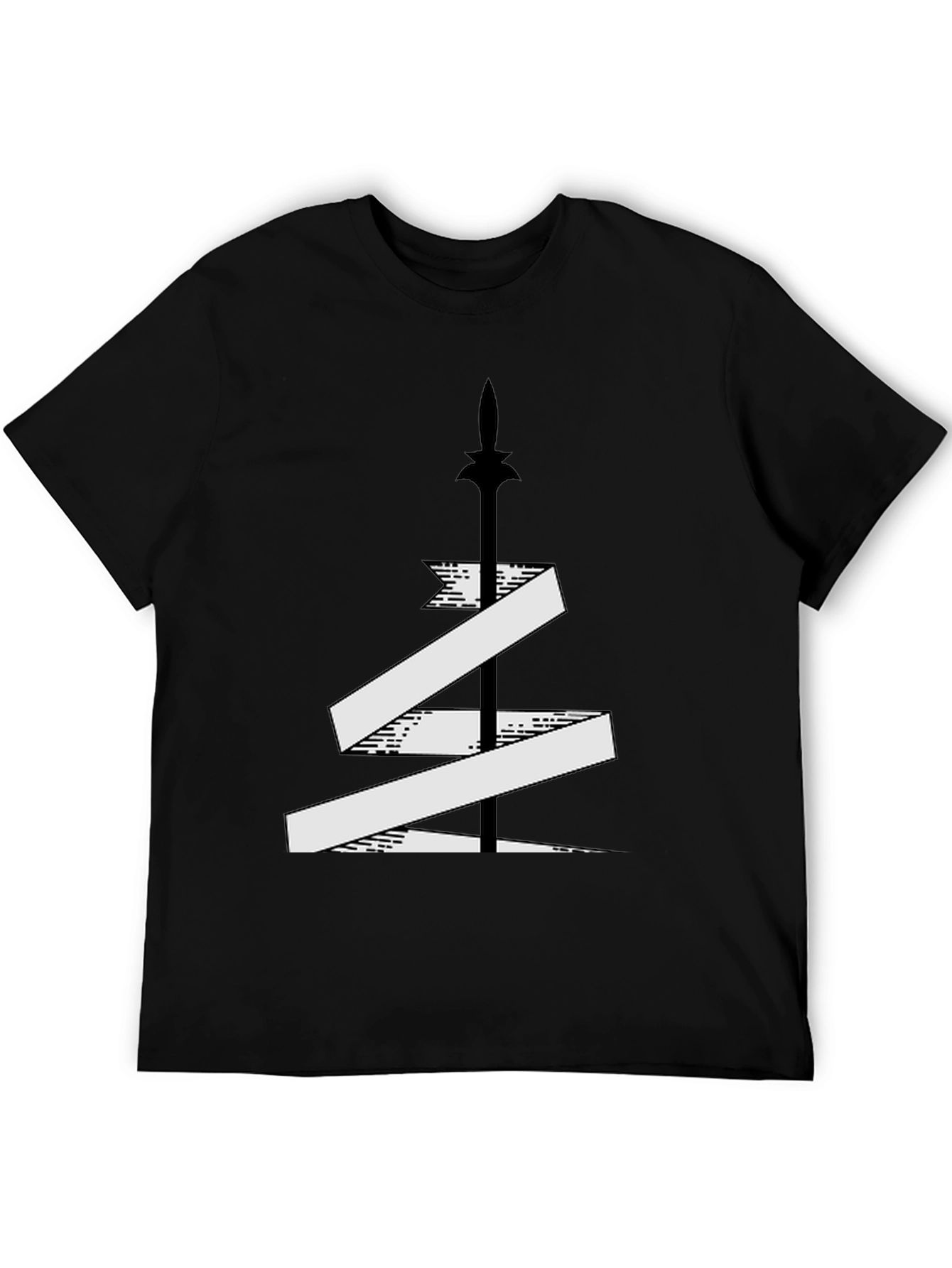 Mens Black T-Shirt with Sword and Banner Graphic